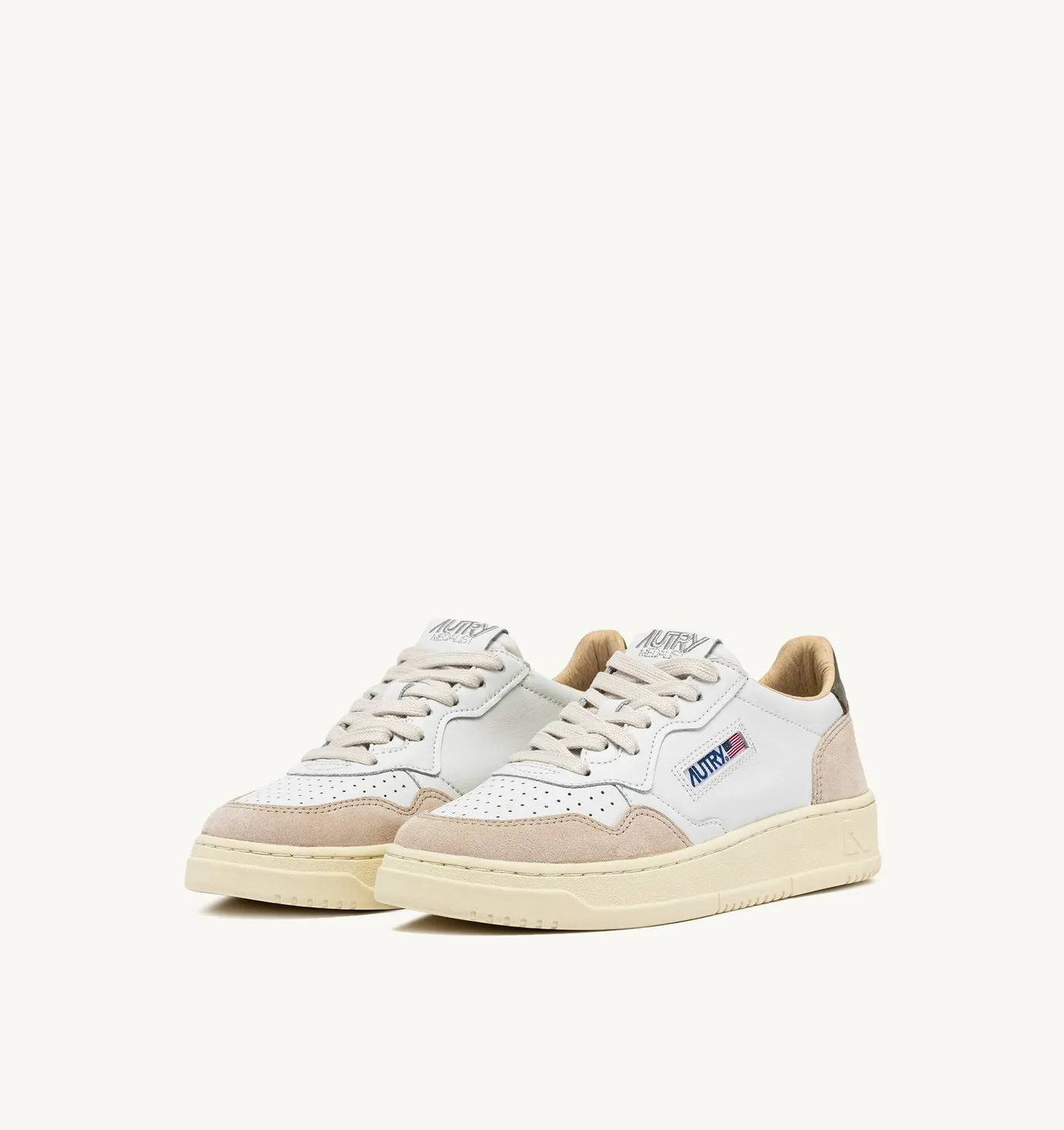 MEDALIST LOW IN PELLE E SUEDE BIANCO E COVERT GREEN