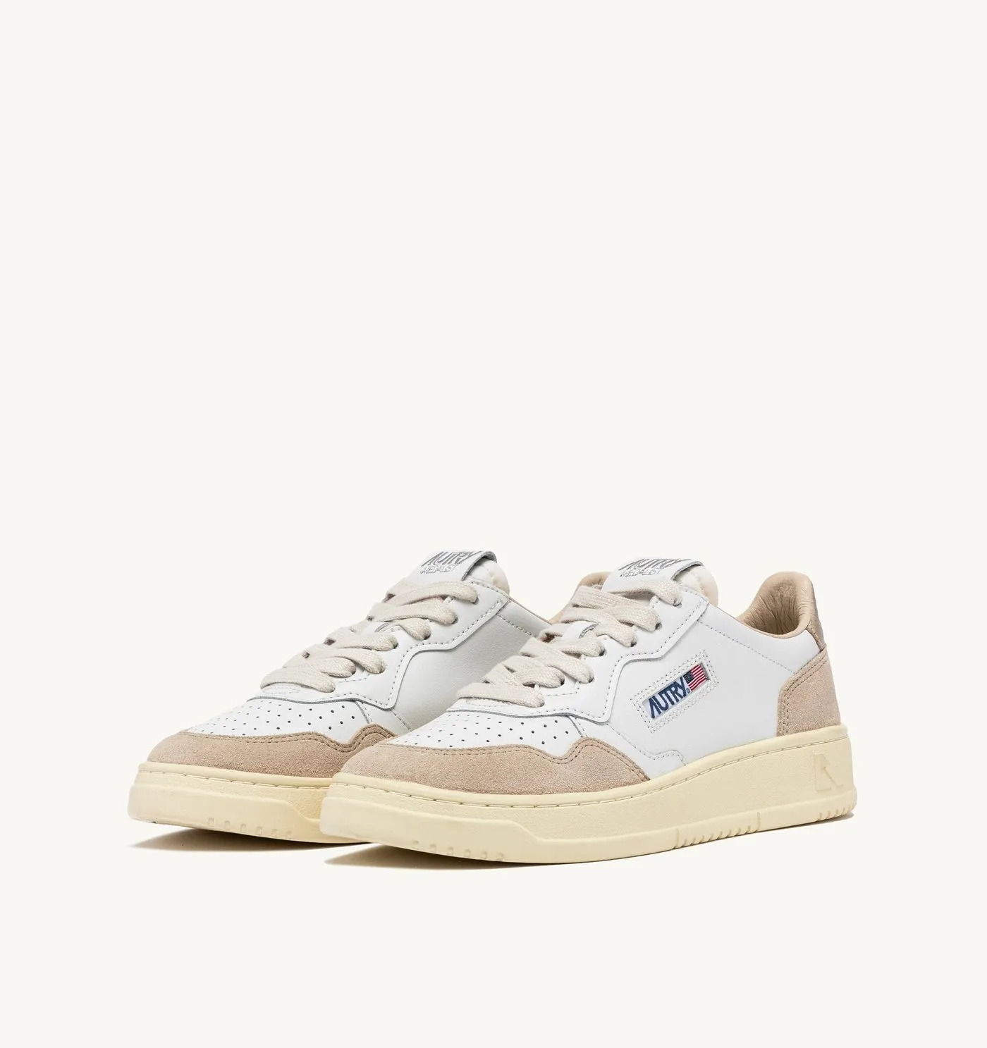 MEDALIST LOW IN PELLE E SUEDE BIANCA E ORO