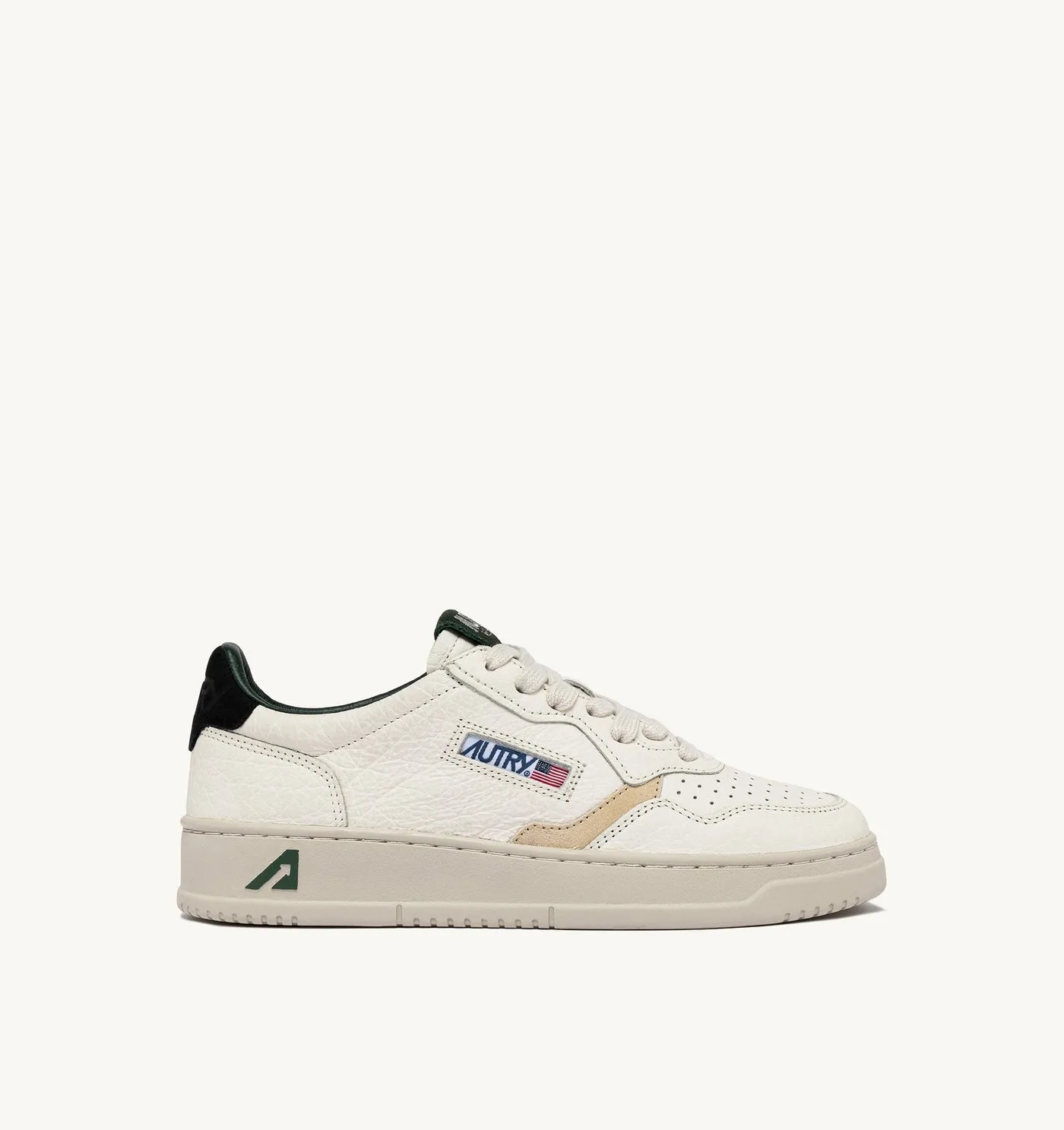 MEDALIST LOW IN PELLE E DETTAGLI BEIGE NERO E VERDE