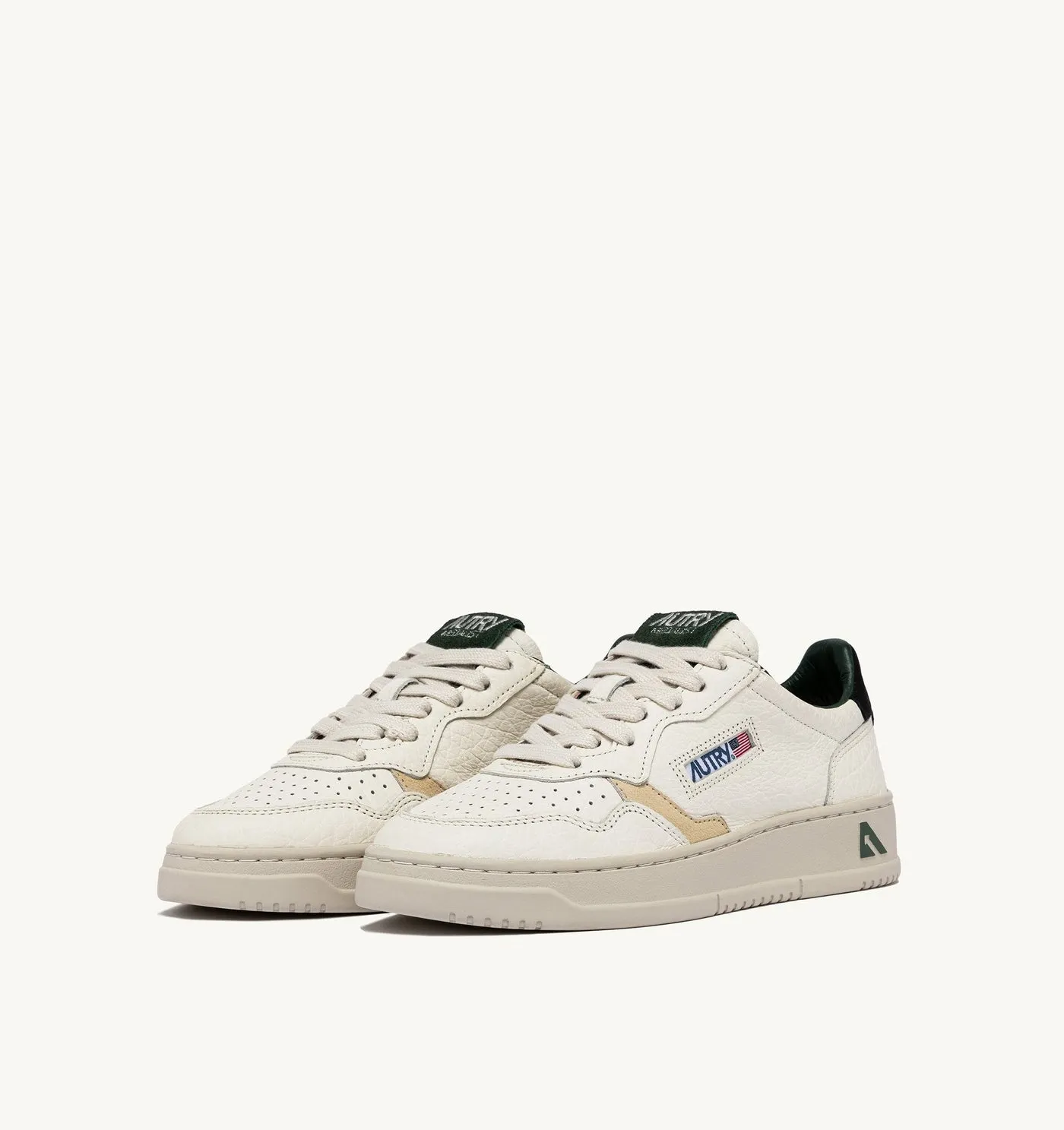 MEDALIST LOW IN PELLE E DETTAGLI BEIGE NERO E VERDE