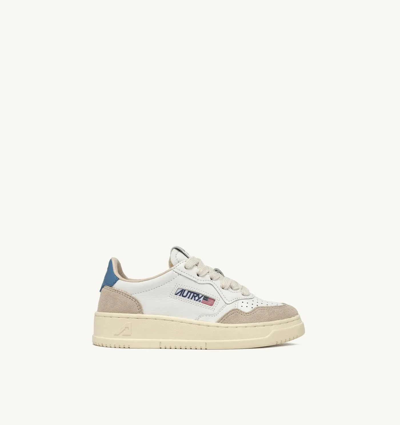 MEDALIST KIDS LOW IN PELLE E SUEDE COLORE BIANCO E AZZURRO