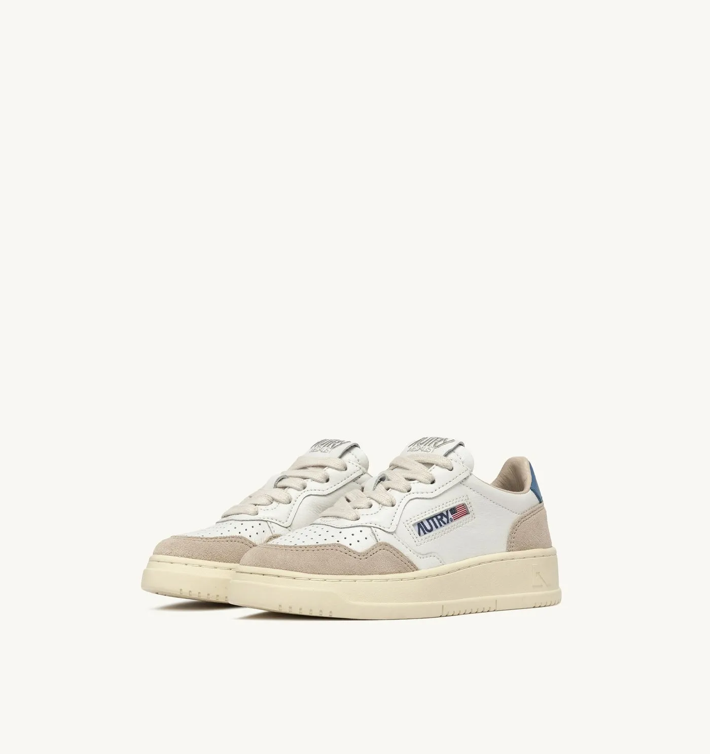MEDALIST KIDS LOW IN PELLE E SUEDE COLORE BIANCO E AZZURRO