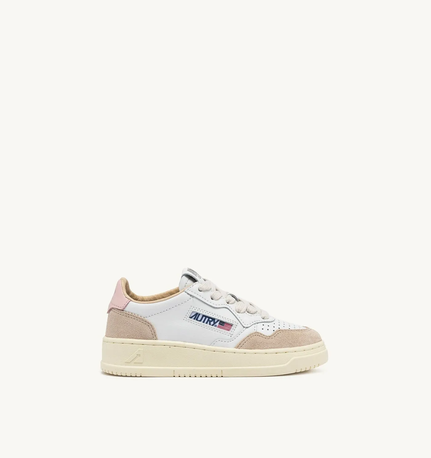 MEDALIST KIDS LOW IN PELLE E SUEDE COLORE BIANCO E POWDER PINK