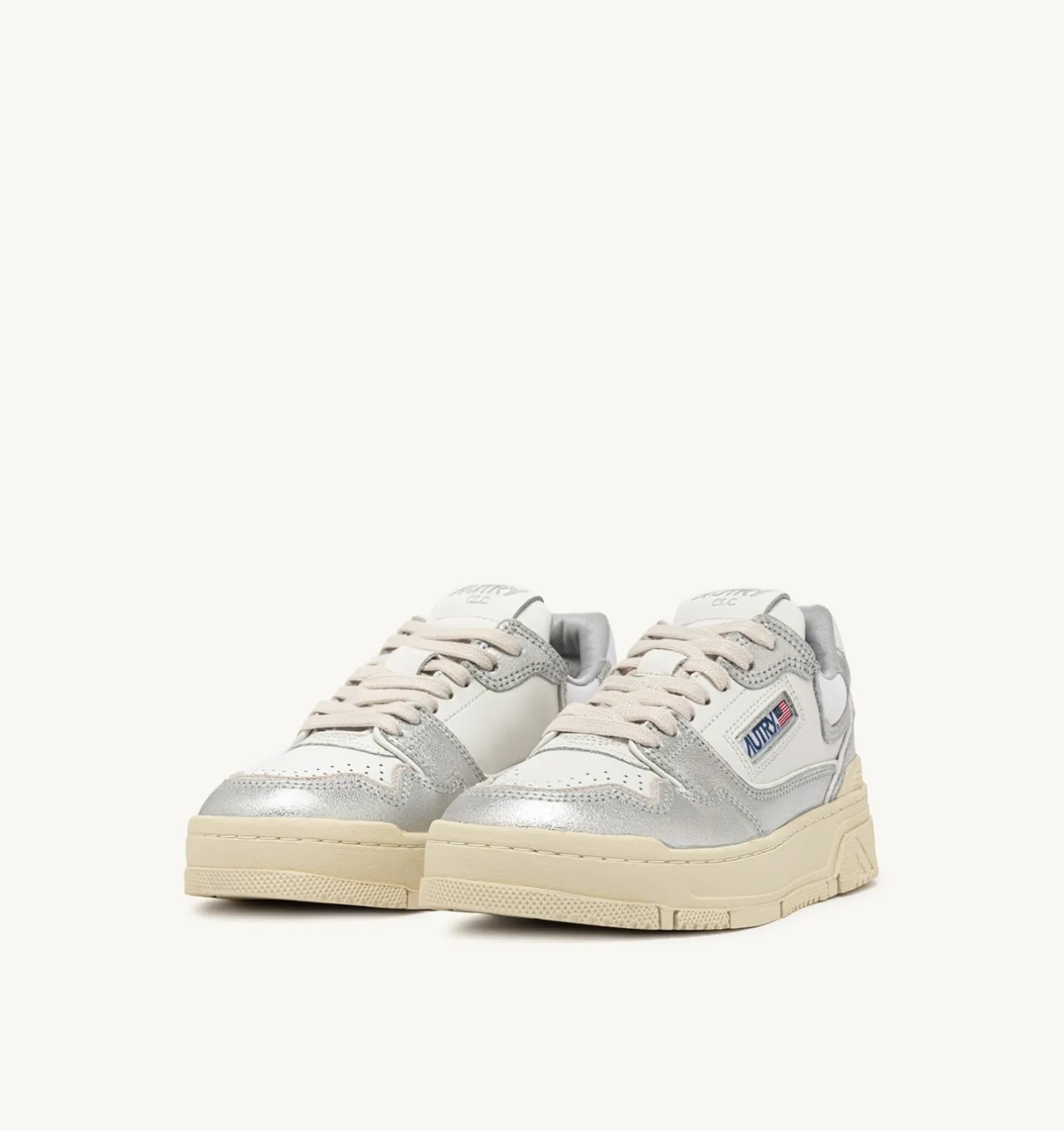 SNEAKERS CLC LOW IN PELLE COLORE ARGENTO