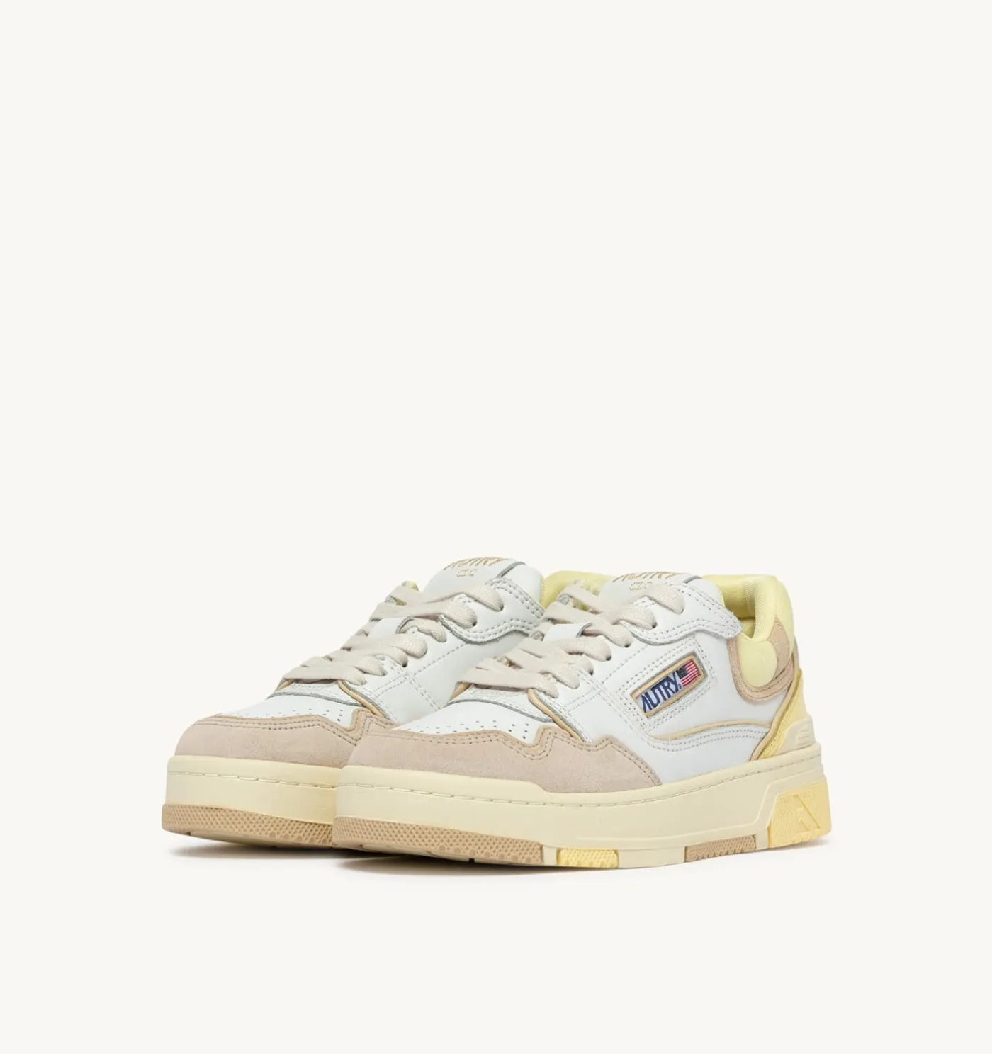 SNEAKERS CLC LOW IN PELLE E SUEDE BIANCO BOULDER E LEMON MERINGUE