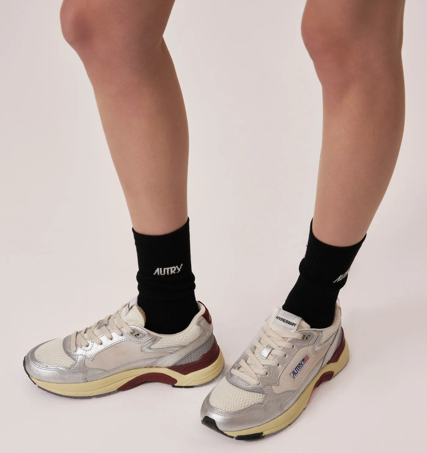 HYPERWAY IN MESH E PELLE LAMINATA BIANCO E ARGENTO