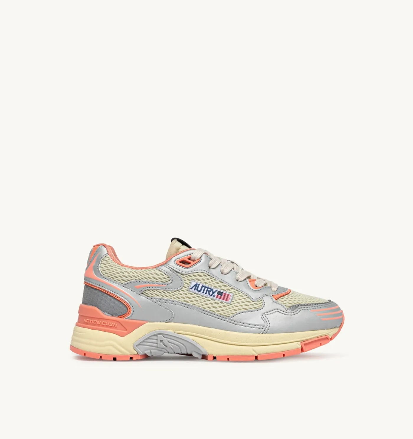 SNEAKERS HYPERWAY IN PELLE SINTETICA E MESH ARGENTO ASPARAGUS E PEACH PINK