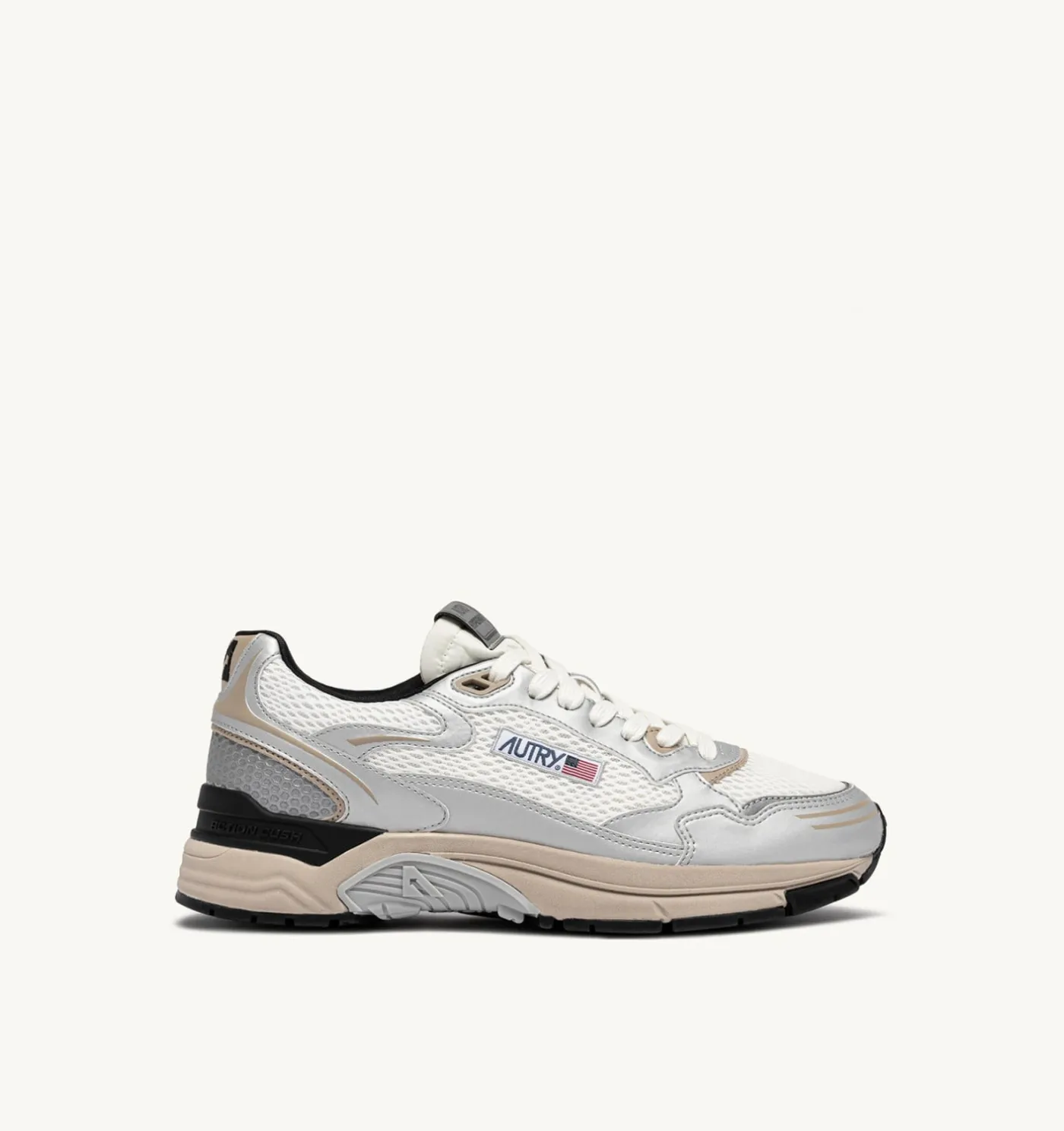 SNEAKERS HYPERWAY IN PELLE SINTETICA E MESH ARGENTO BIANCO E IRISH CREAM
