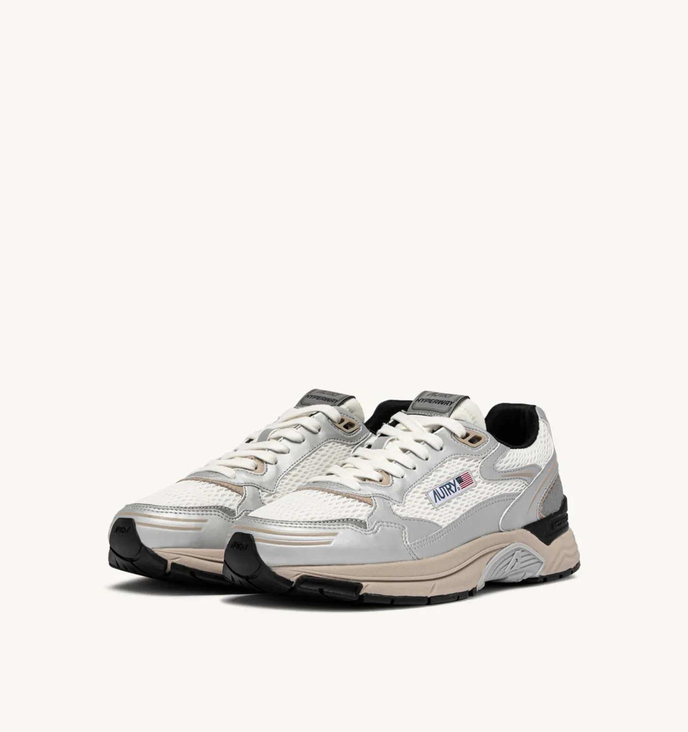 SNEAKERS HYPERWAY IN PELLE SINTETICA E MESH ARGENTO BIANCO E IRISH CREAM