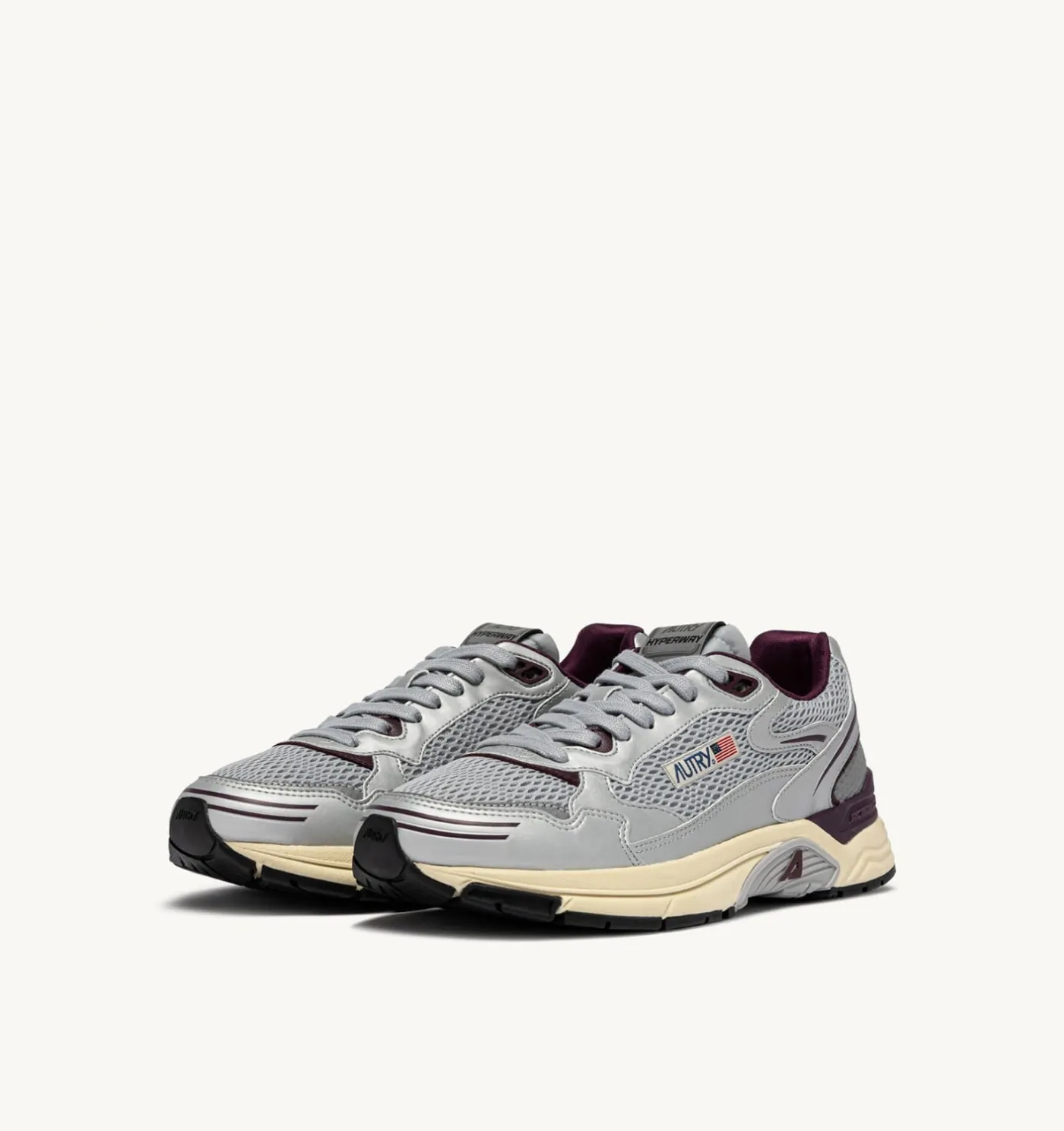 SNEAKERS HYPERWAY IN PELLE SINTETICA E MESH ARGENTO HARBOR MIST E FIG