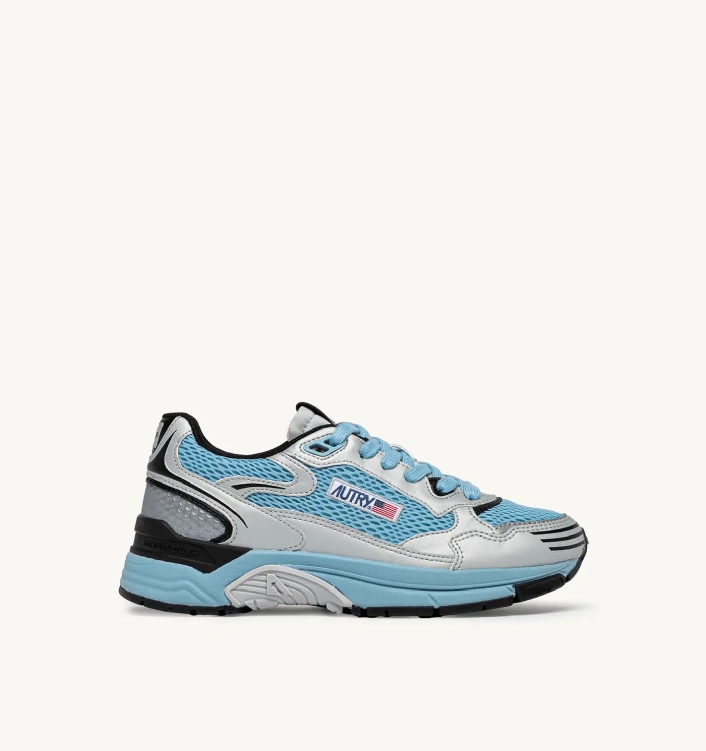 SNEAKERS HYPERWAY IN PELLE SINTETICA E MESH ARGENTO NERO E FORGET ME NOT