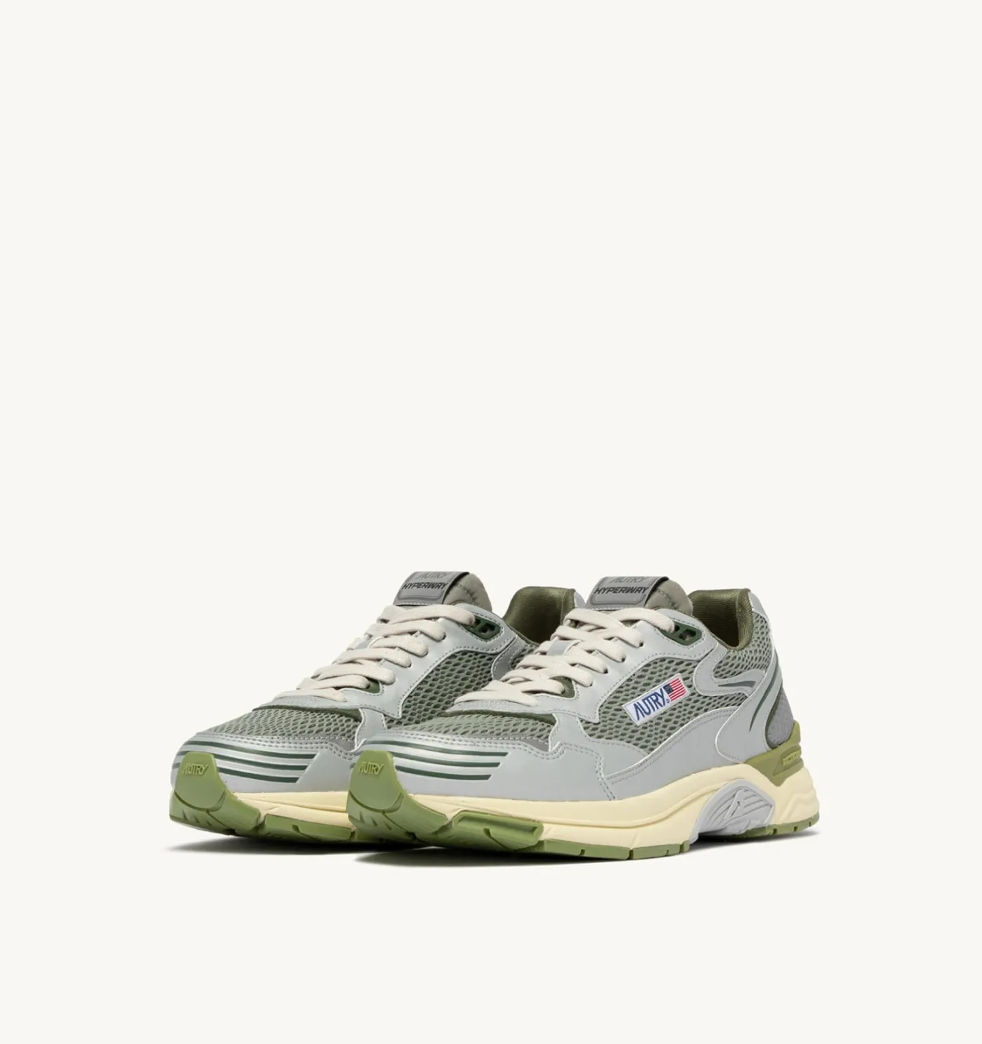SNEAKERS HYPERWAY IN PELLE SINTETICA E MESH ARGENTO SEA GRASS E CYPRESS