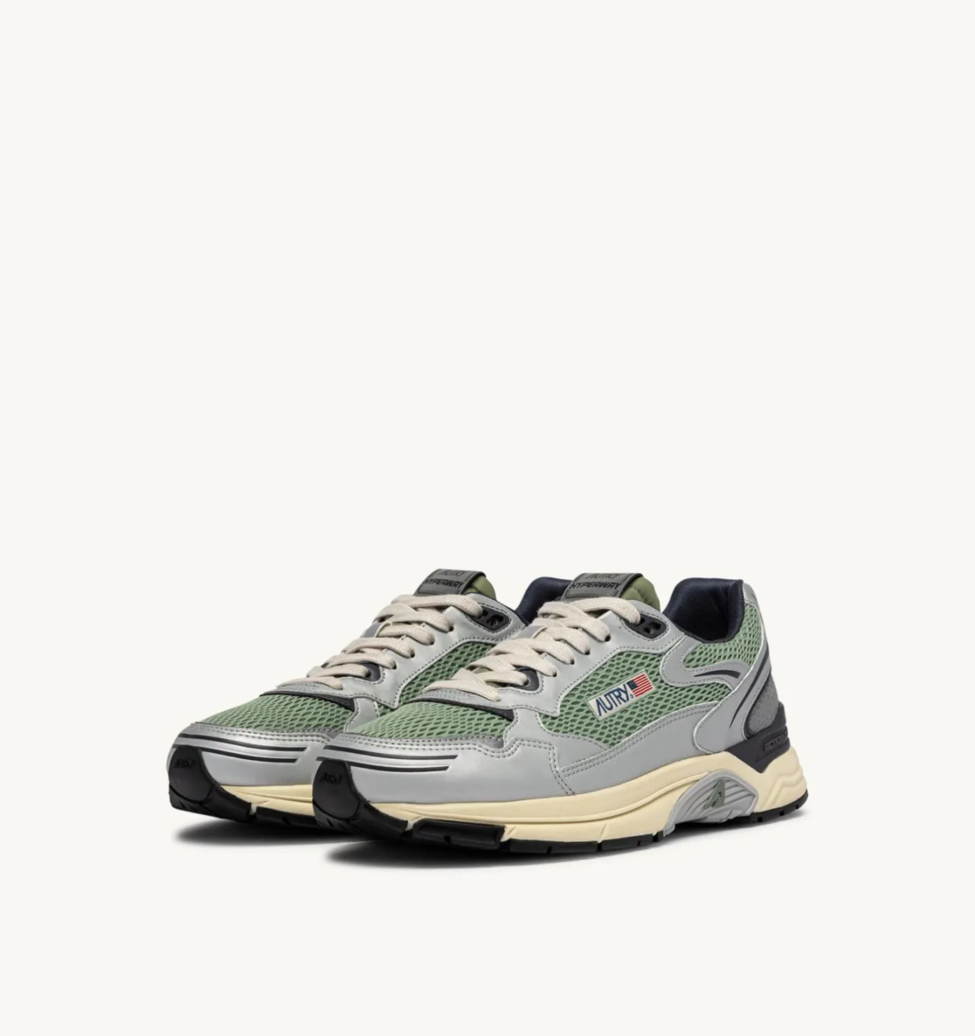 SNEAKERS HYPERWAY IN PELLE SINTETICA E MESH ARGENTO TEA E BLAKENED PEARL