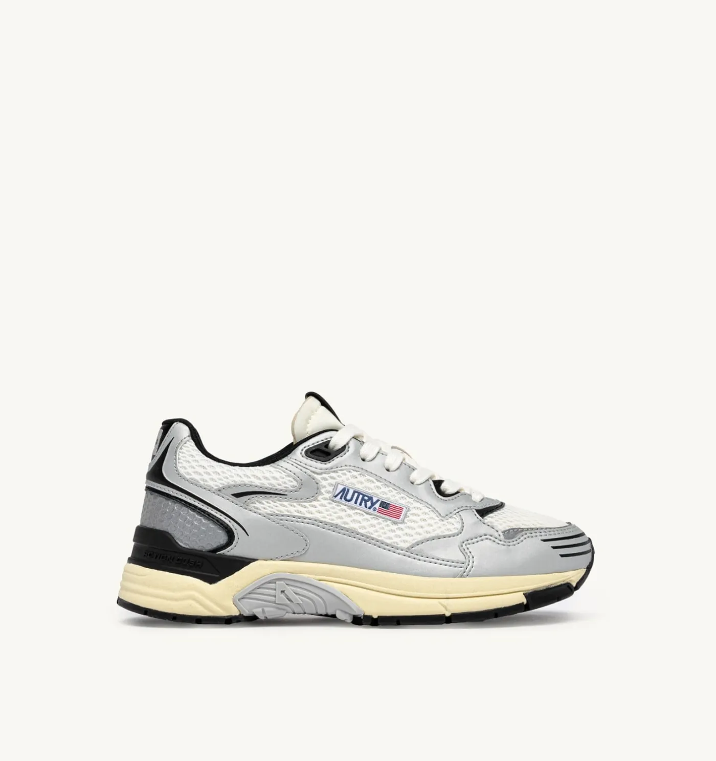 SNEAKERS HYPERWAY IN PELLE SINTETICA E MESH BIANCO ARGENTO E NERO