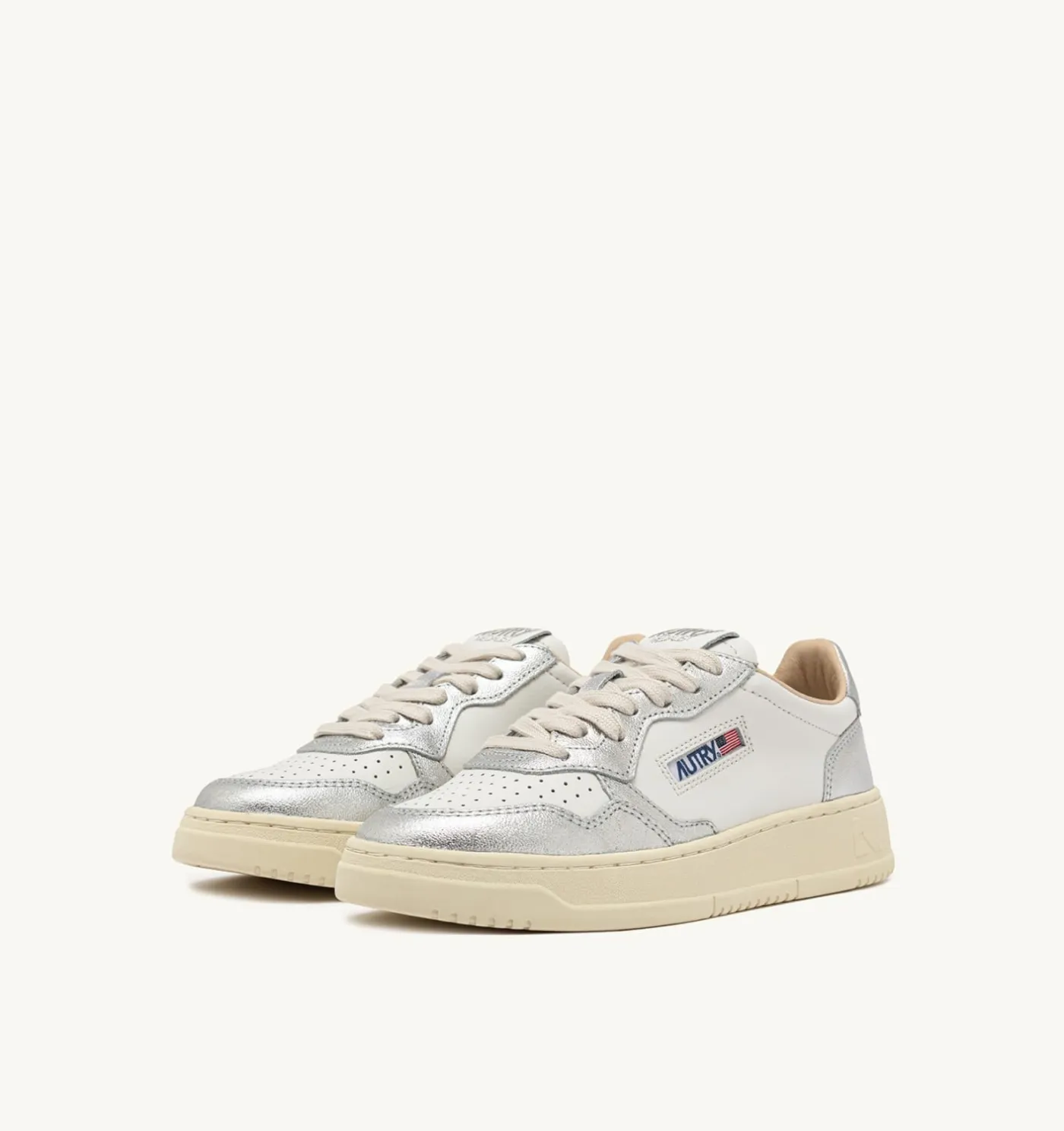 SNEAKERS MEDALIST LOW BICOLOR IN PELLE BIANCA E METALLIZZATA ARGENTO