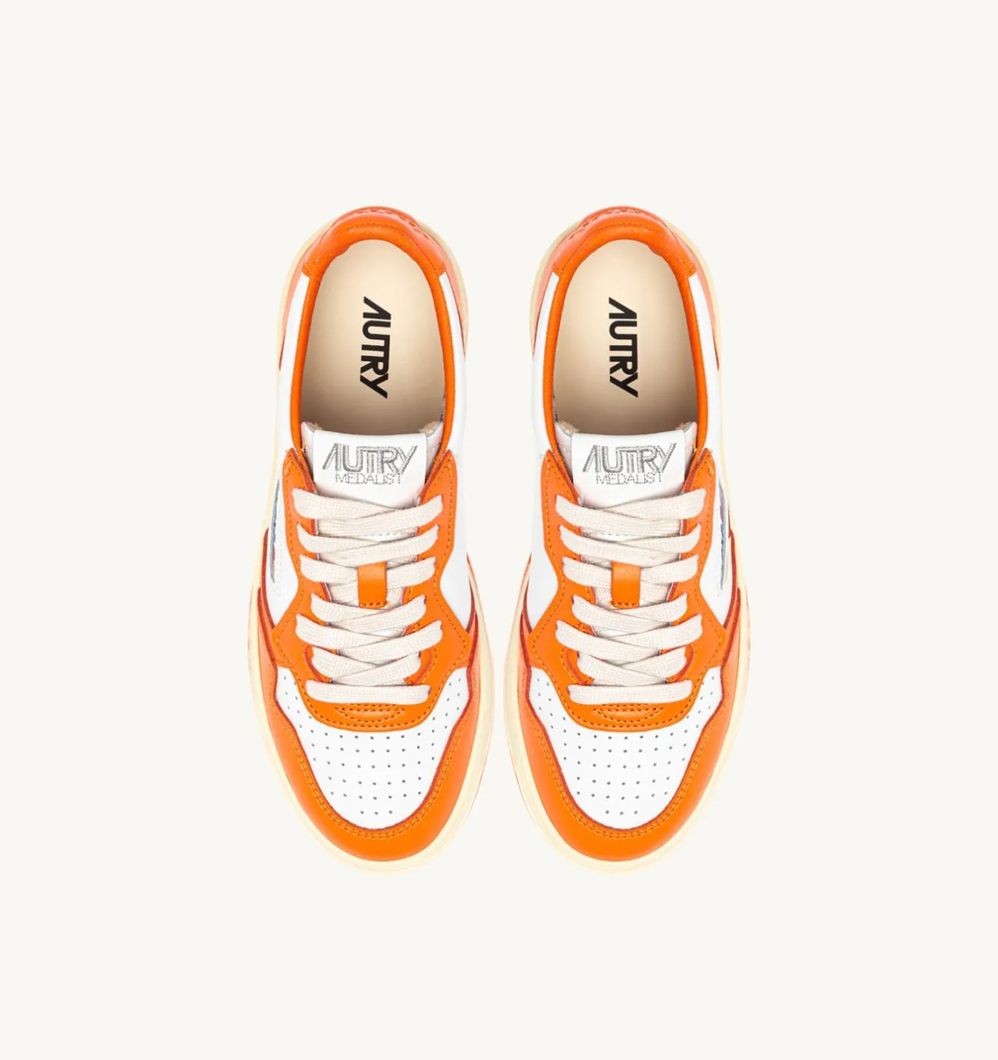 SNEAKERS MEDALIST LOW BICOLOR IN PELLE BIANCA E PARSIMMON ORANGE