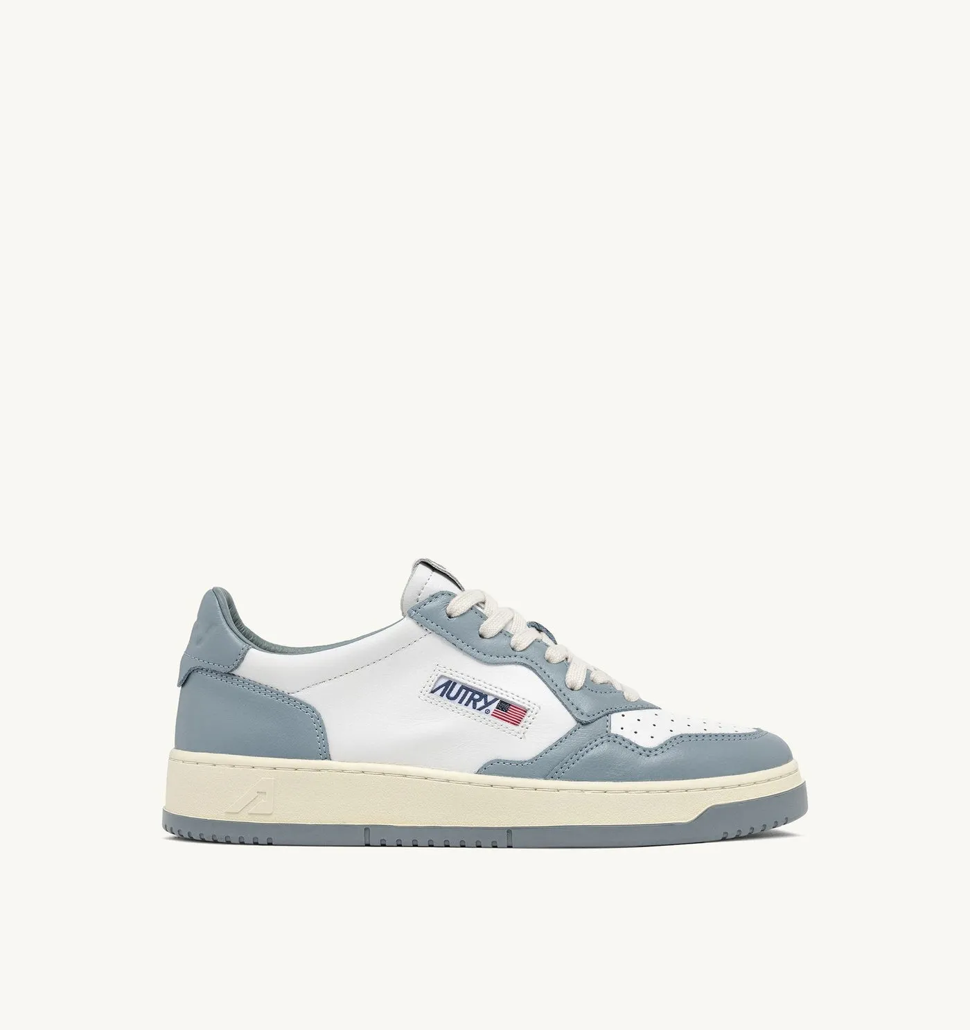 MEDALIST LOW BICOLOR IN PELLE BIANCA E SILVER BLUE