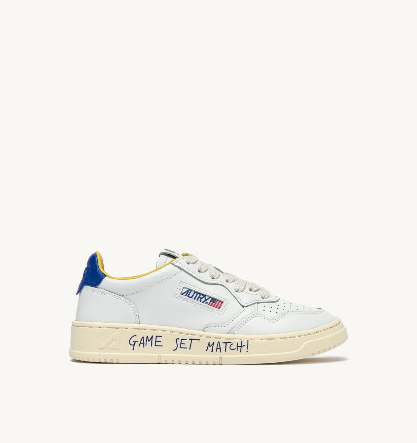 SNEAKERS MEDALIST LOW IN PELLE BIANCA E BEAU BLUE CON LETTERING
