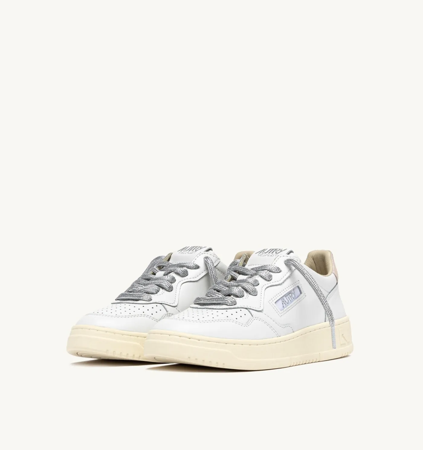 SNEAKERS MEDALIST LOW IN PELLE BIANCA E DETTAGLI LUREX ARGENTO