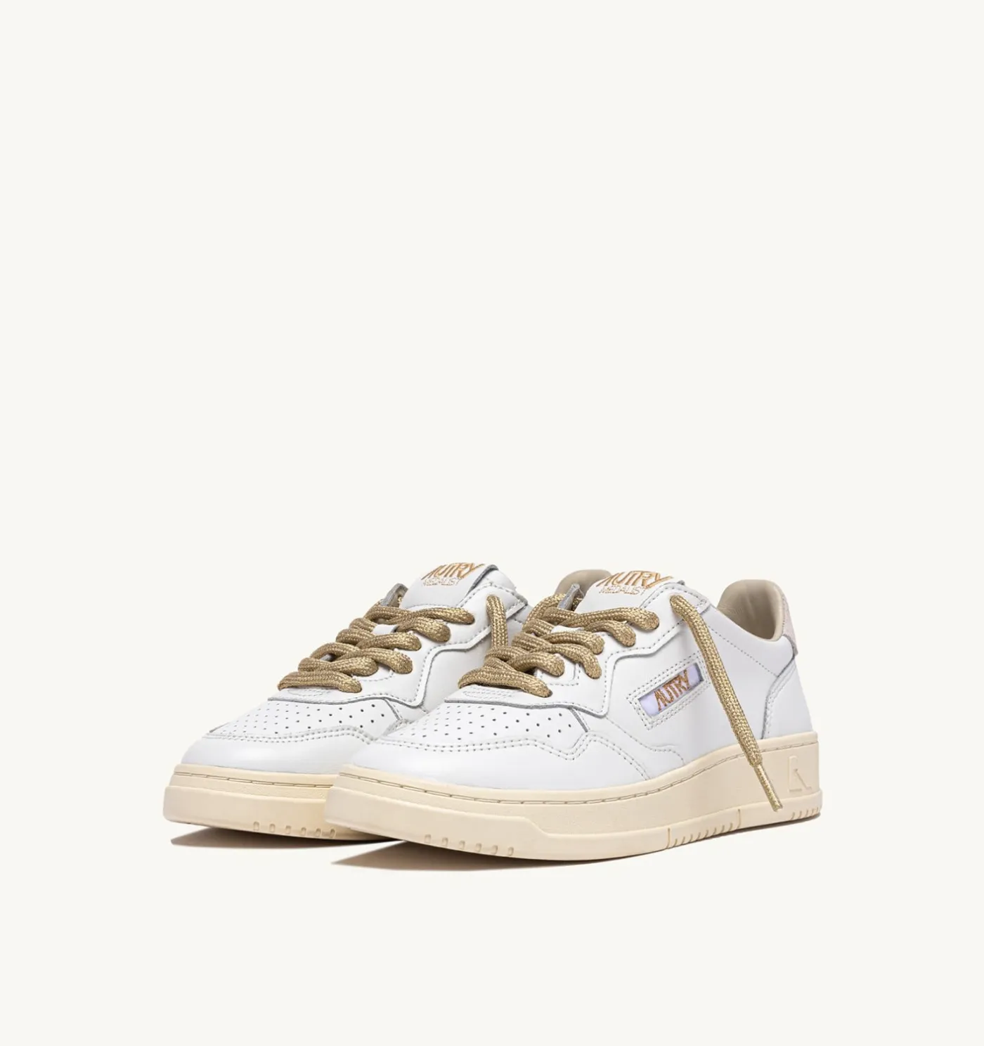 SNEAKERS MEDALIST LOW IN PELLE BIANCA E DETTAGLI LUREX ORO