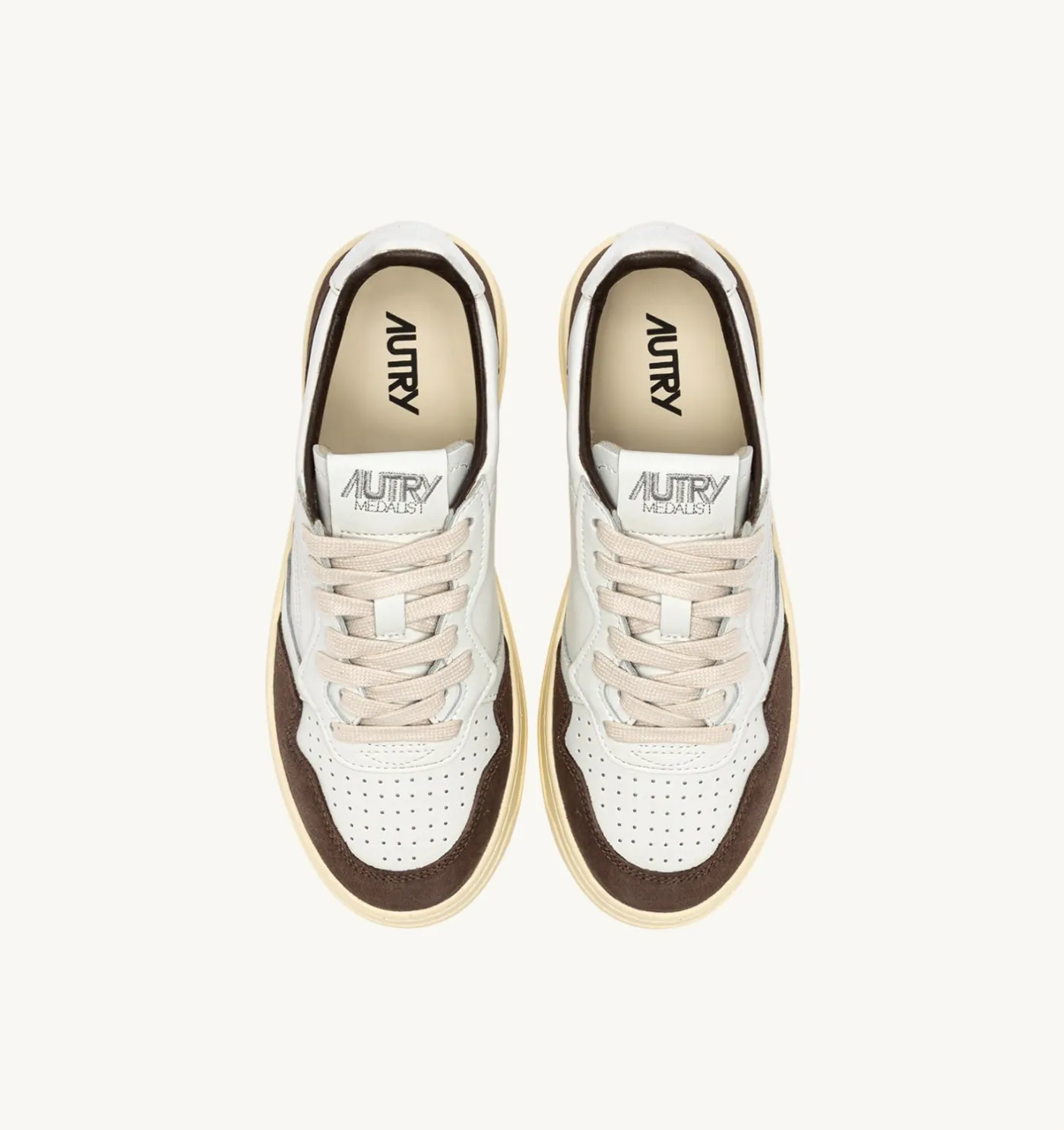 SNEAKERS MEDALIST LOW IN PELLE BIANCA E SUEDE MOGANO