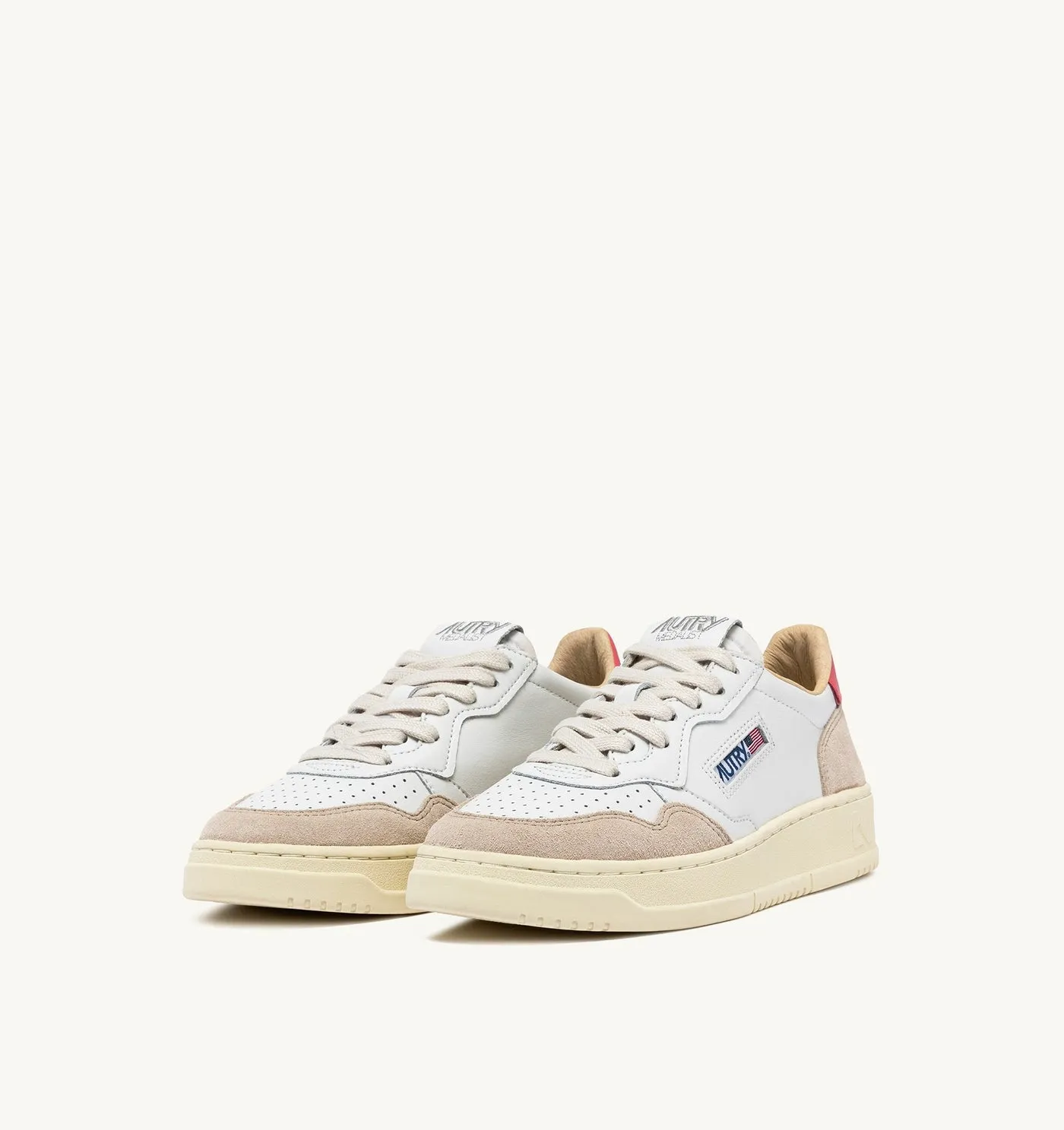 MEDALIST LOW IN PELLE E SUEDE COLORE BIANCO E TEAROSE