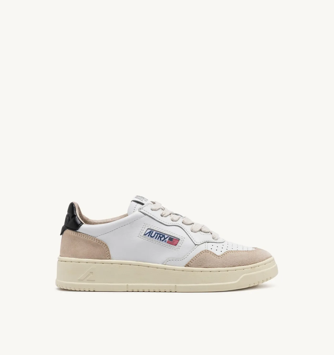 SNEAKERS MEDALIST LOW IN PELLE BIANCA E NERA E SUEDE BEIGE