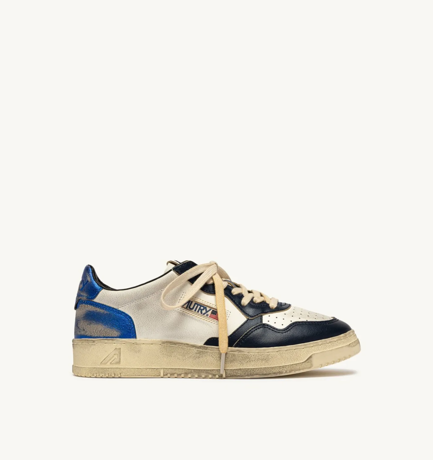 SNEAKERS MEDALIST LOW SUPER VINTAGE IN PELLE BIANCA BLUE SPACE E BLU