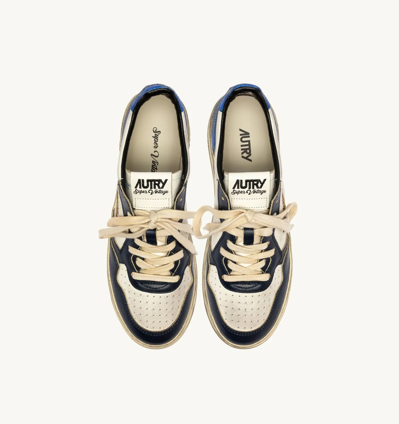 SNEAKERS MEDALIST LOW SUPER VINTAGE IN PELLE BIANCA BLUE SPACE E BLU