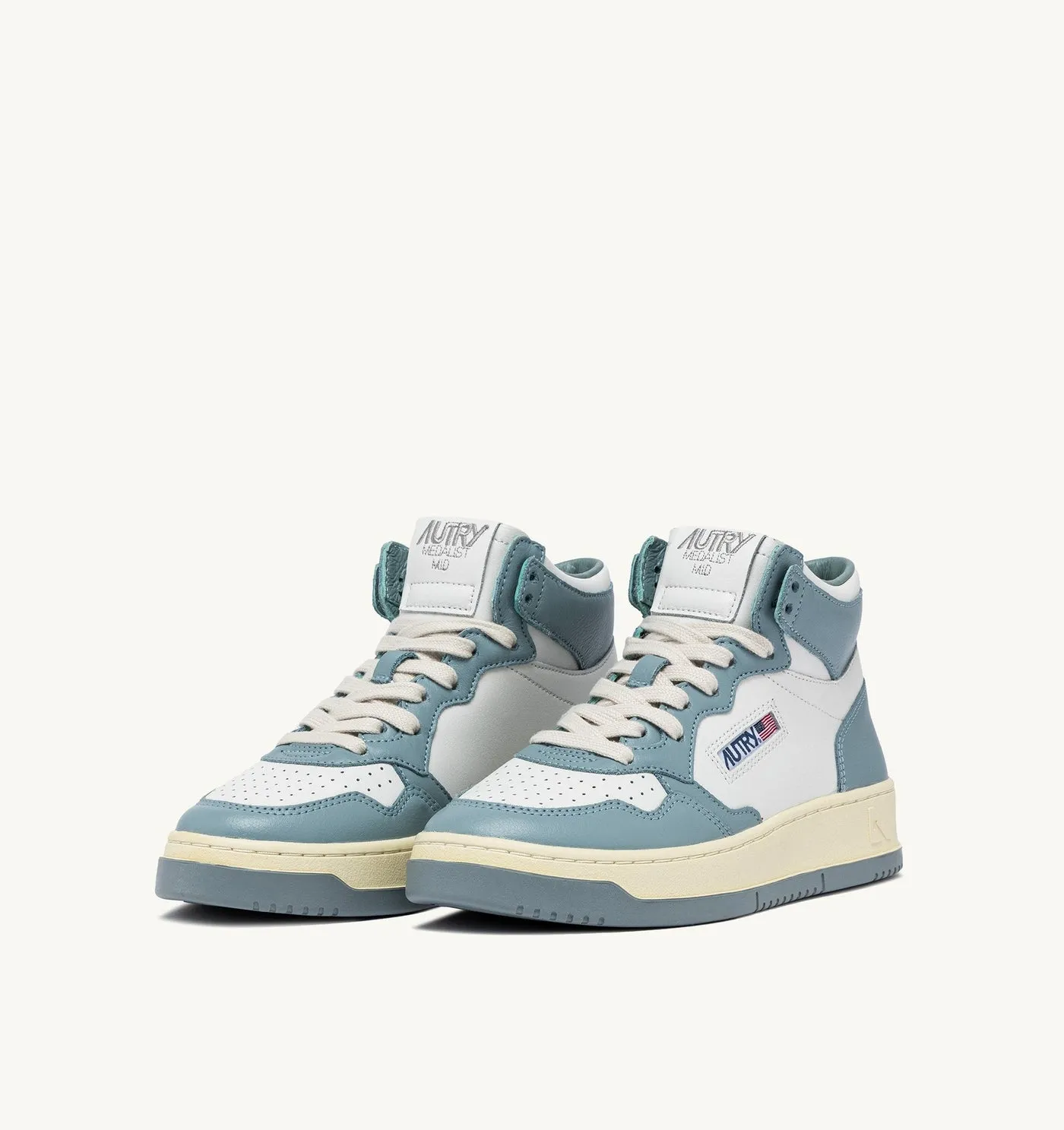 MEDALIST MID BICOLOR IN PELLE COLORE BIANCO E SILVER BLUE