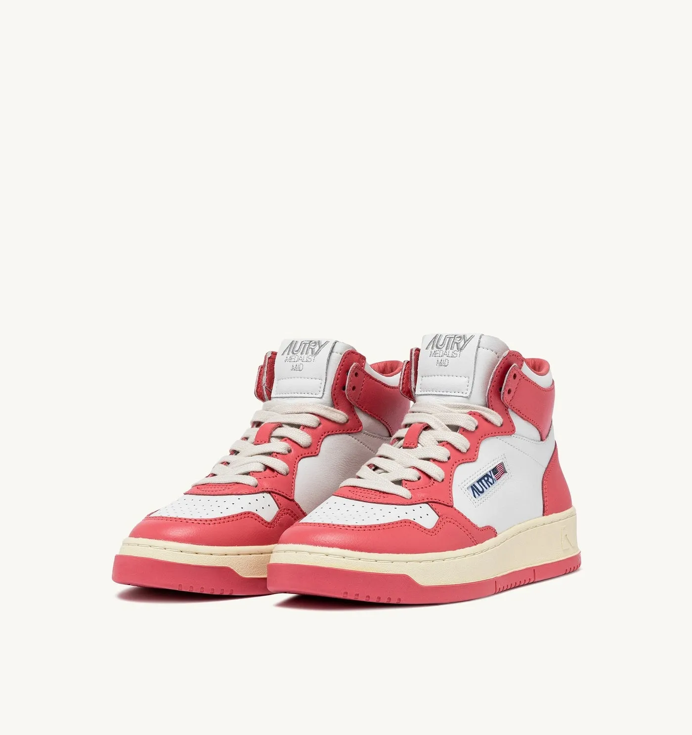 MEDALIST MID BICOLOR IN PELLE COLORE BIANCO E TEA ROSE