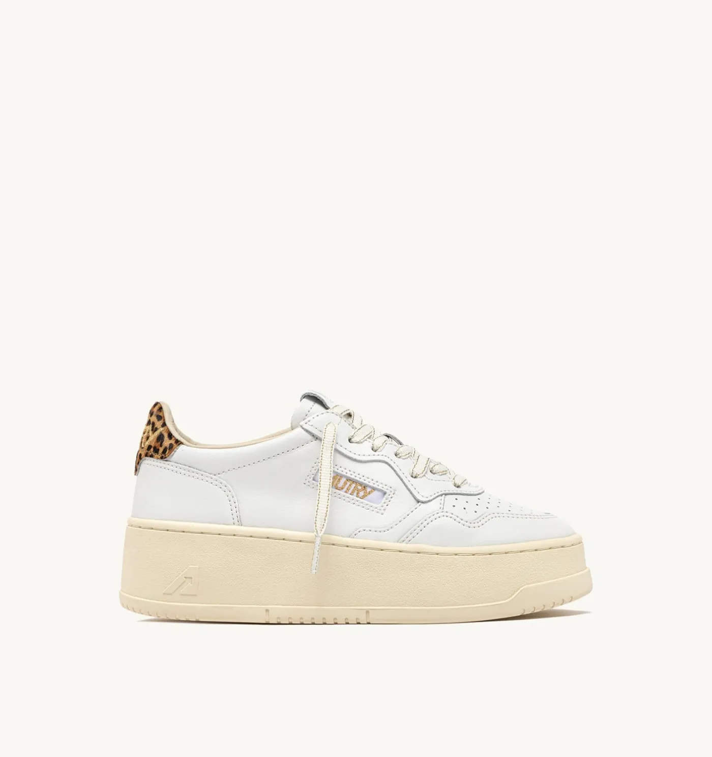 SNEAKERS MEDALIST PLATFORM IN PELLE BIANCO E LEOPARD