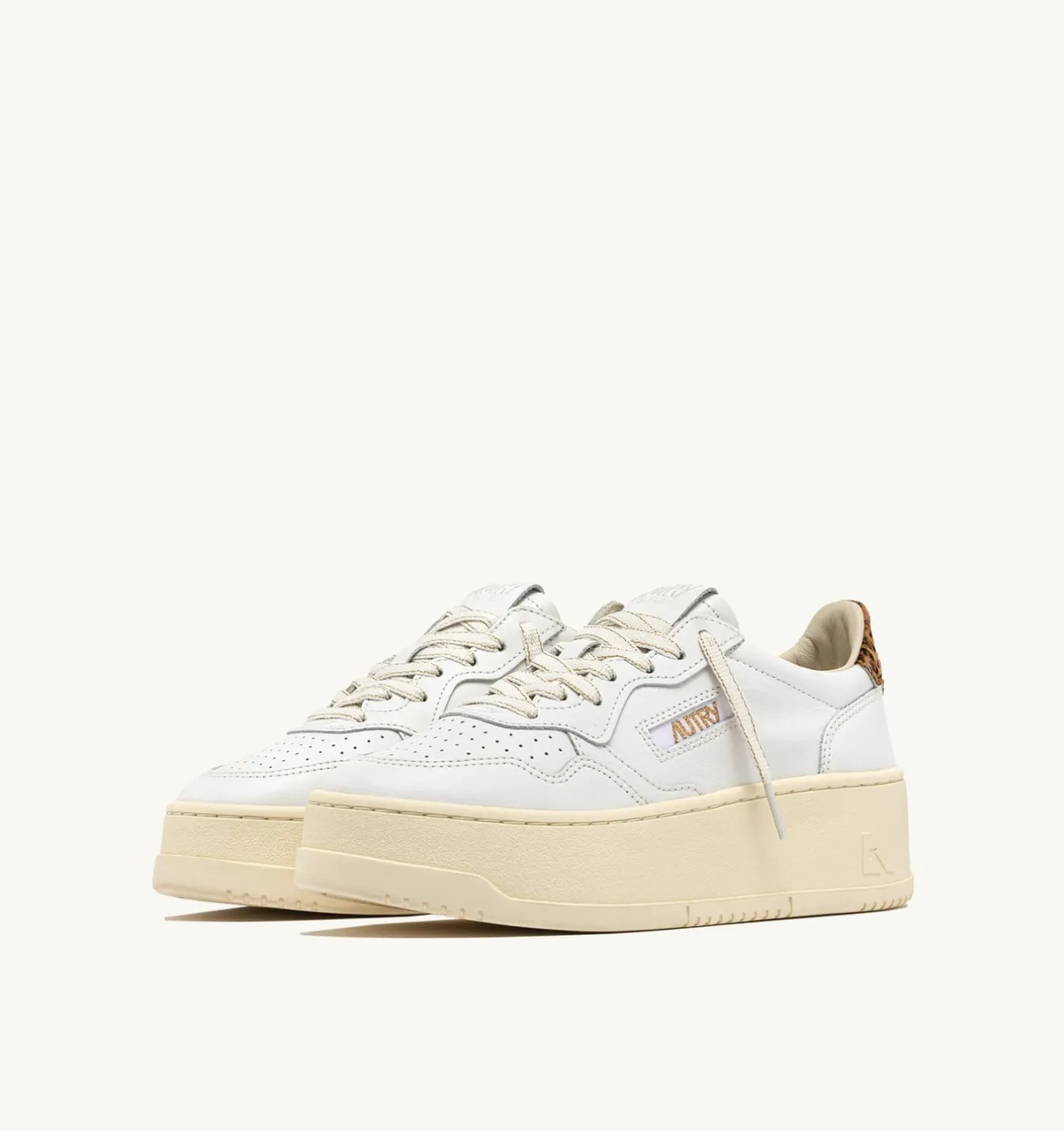 SNEAKERS MEDALIST PLATFORM IN PELLE BIANCO E LEOPARD