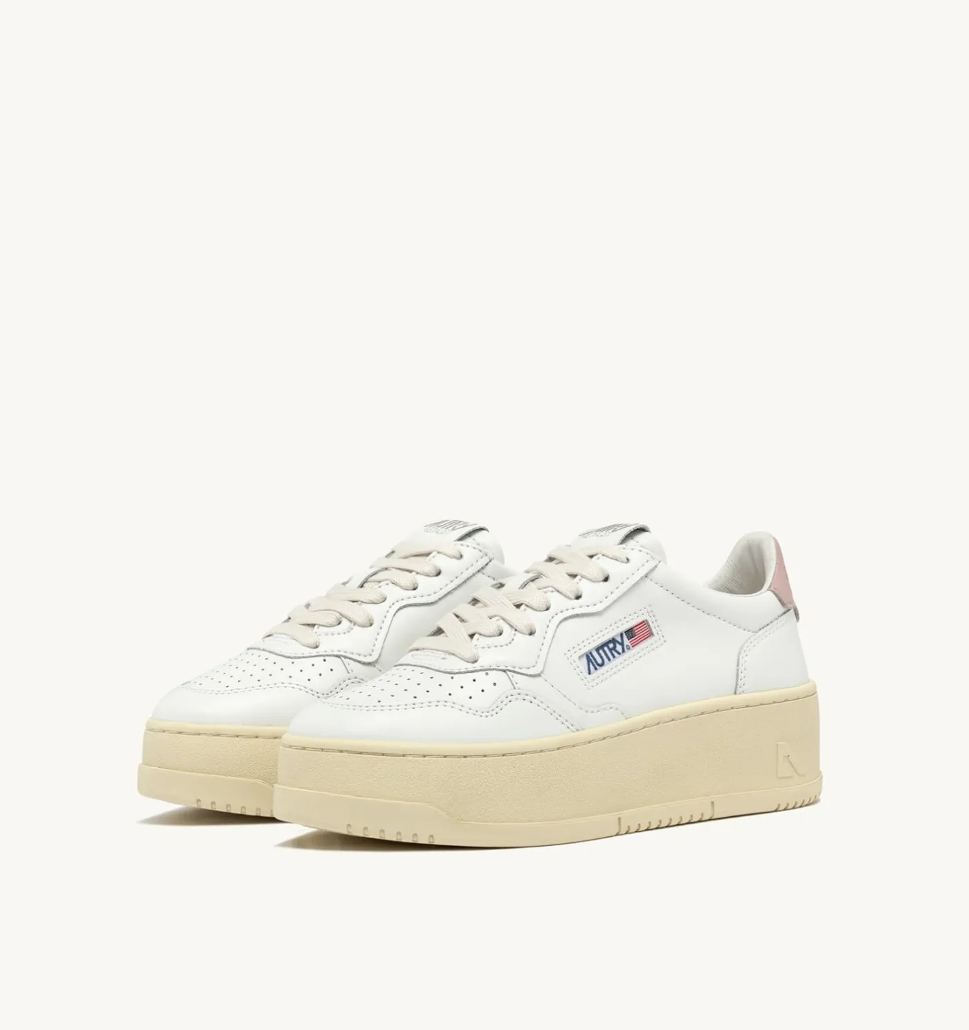 SNEAKERS MEDALIST PLATFORM IN PELLE COLORE BIANCO E POWDER PINK