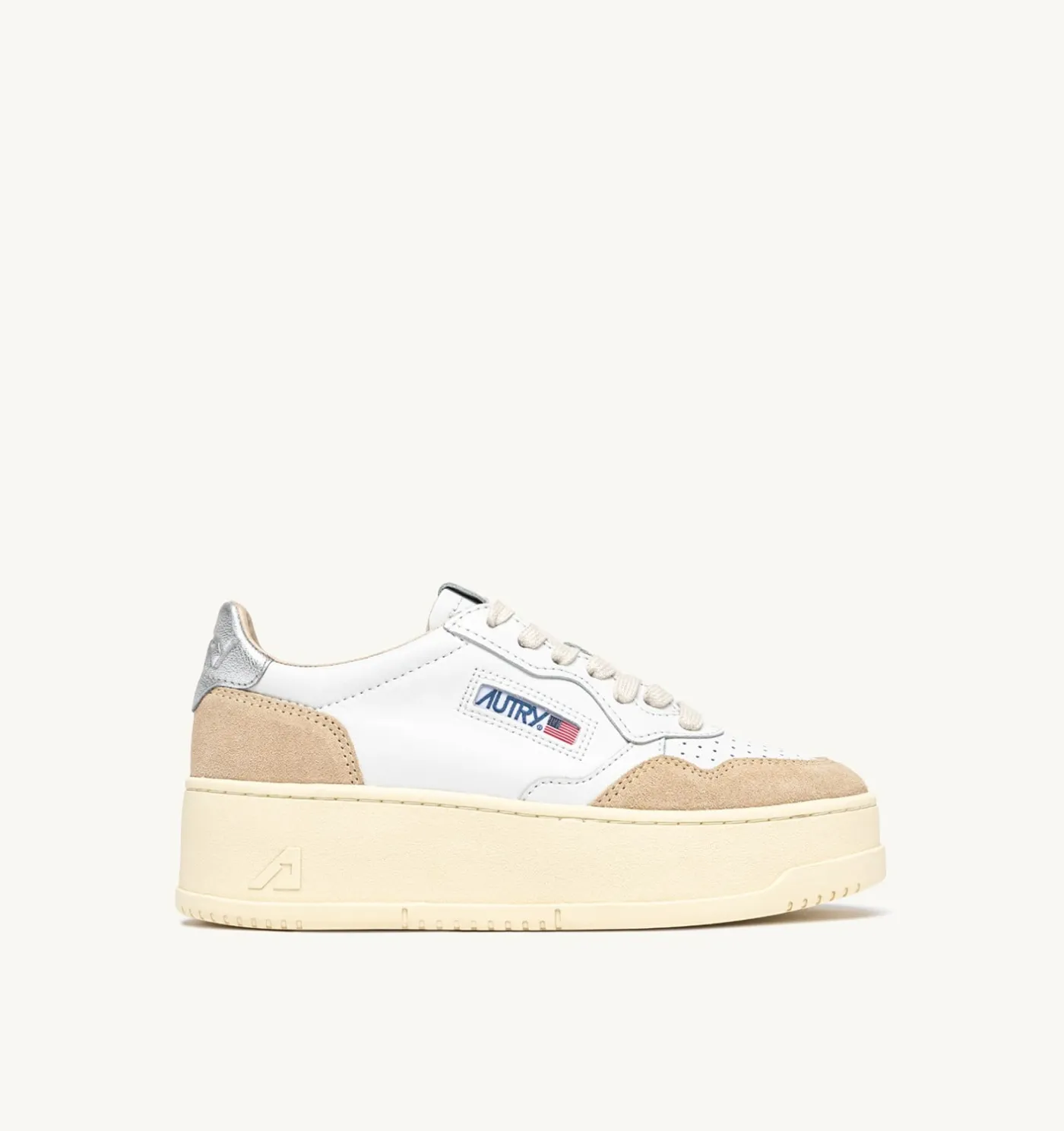 SNEAKERS MEDALIST PLATFORM IN SUEDE E PELLE ARGENTO E BIANCO