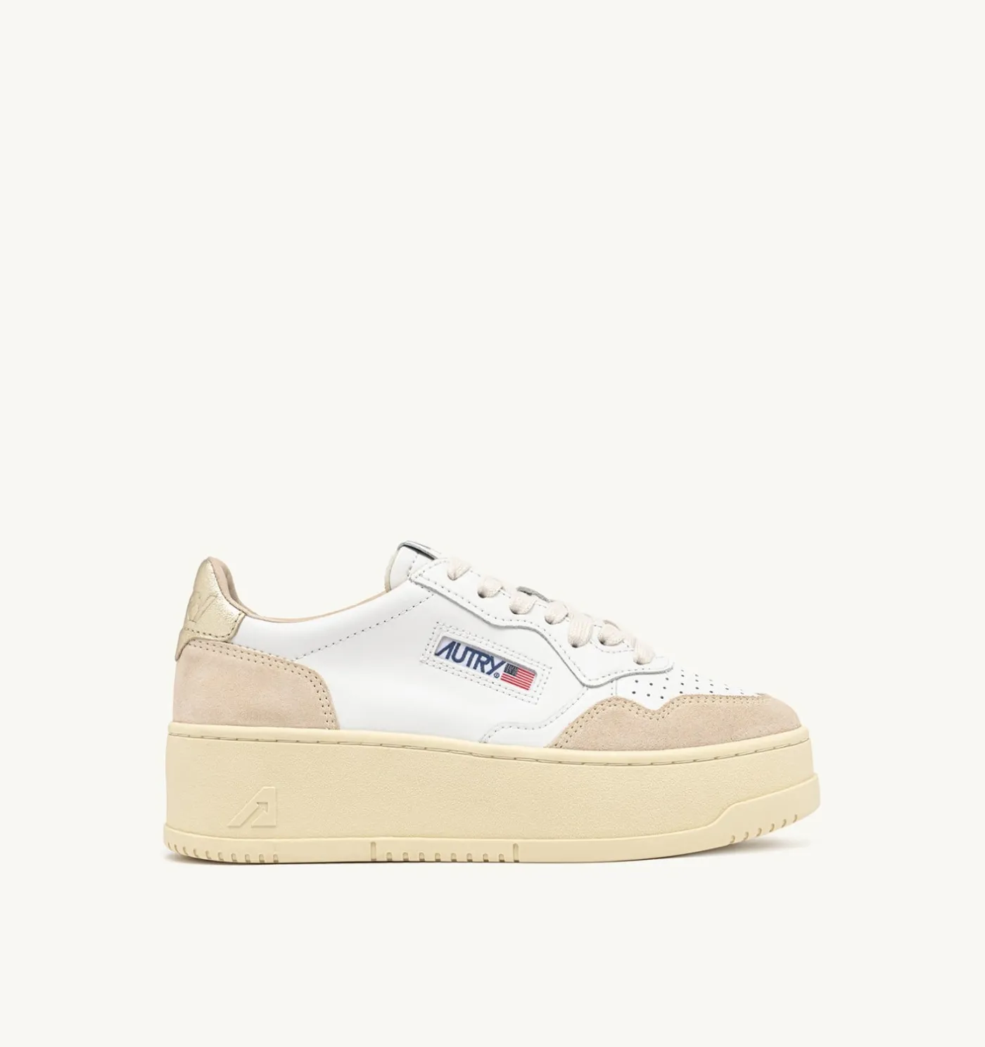 SNEAKERS MEDALIST PLATFORM IN SUEDE E PELLE BIANCA E PLATINO