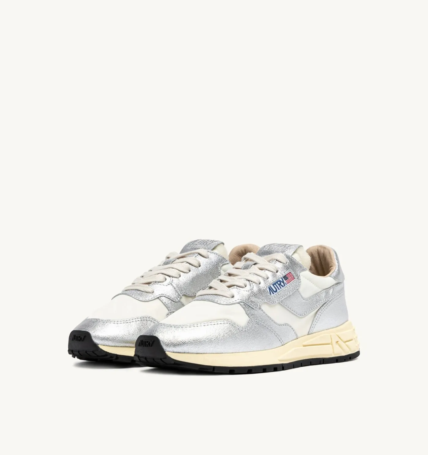 SNEAKERS REELWIND IN NYLON E PELLE METALLIZZATA ARGENTO