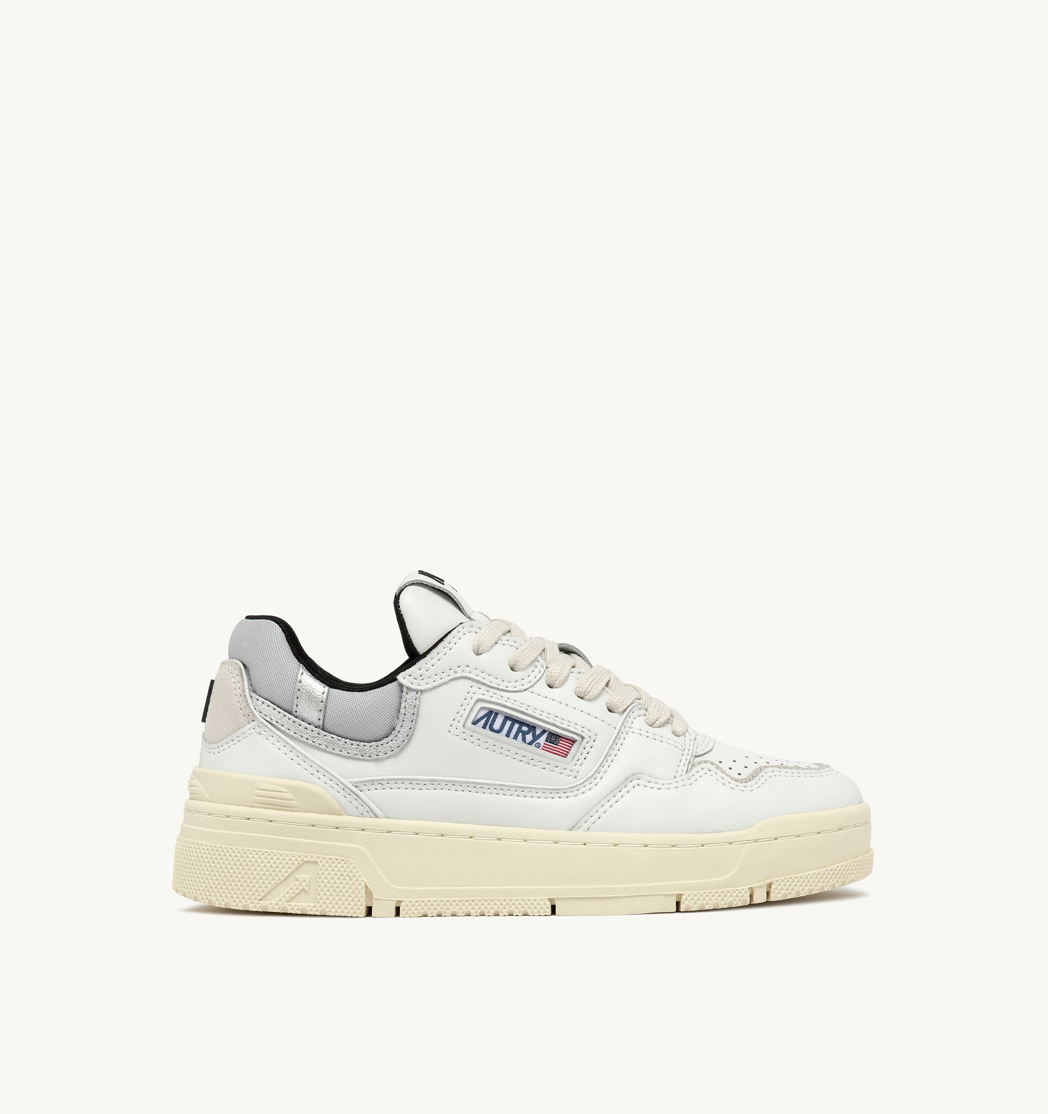 SNEAKERS CLC LOW IN PELLE BIANCA E SUEDE SILVER