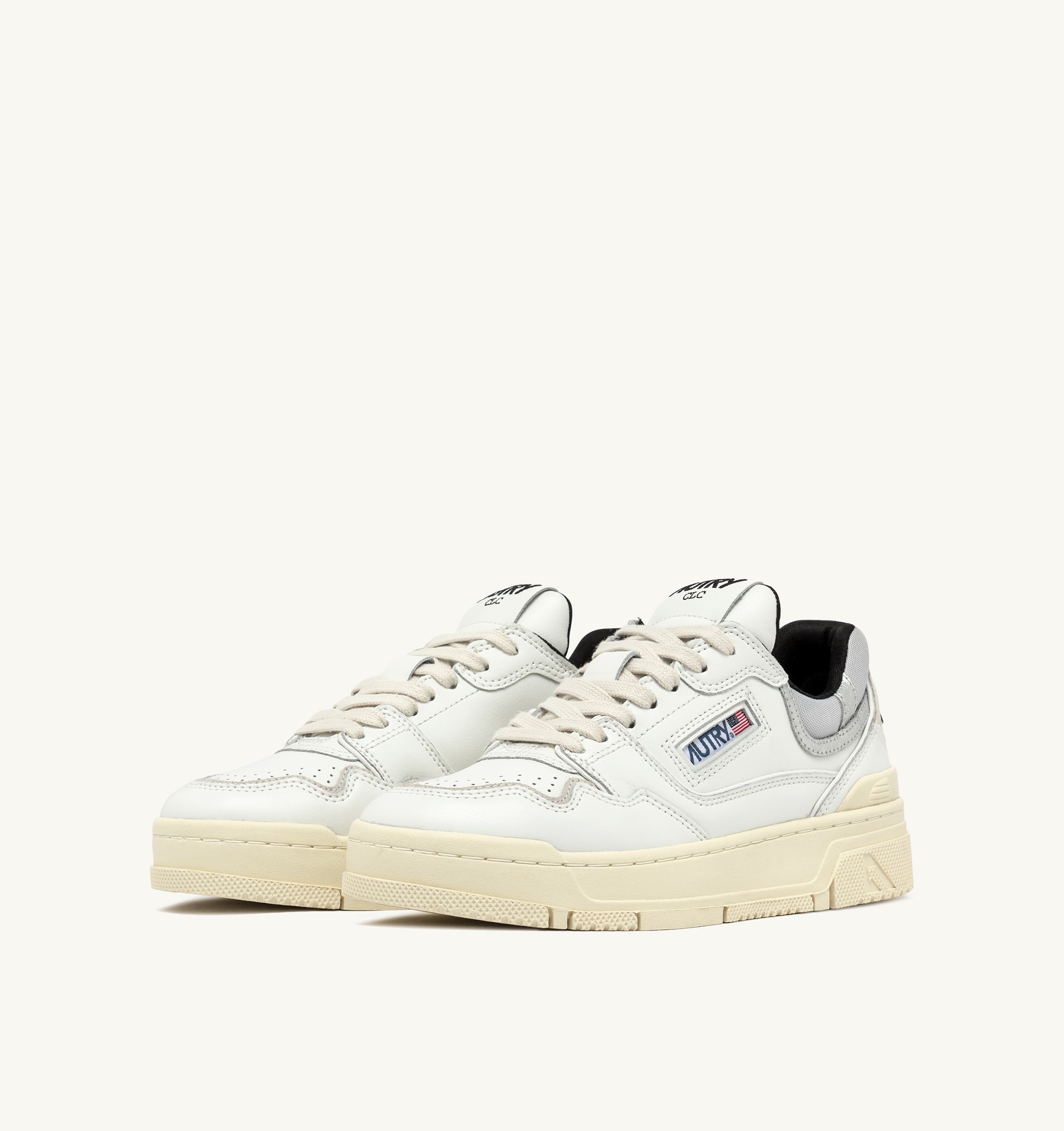 SNEAKERS CLC LOW IN PELLE BIANCA E SUEDE SILVER