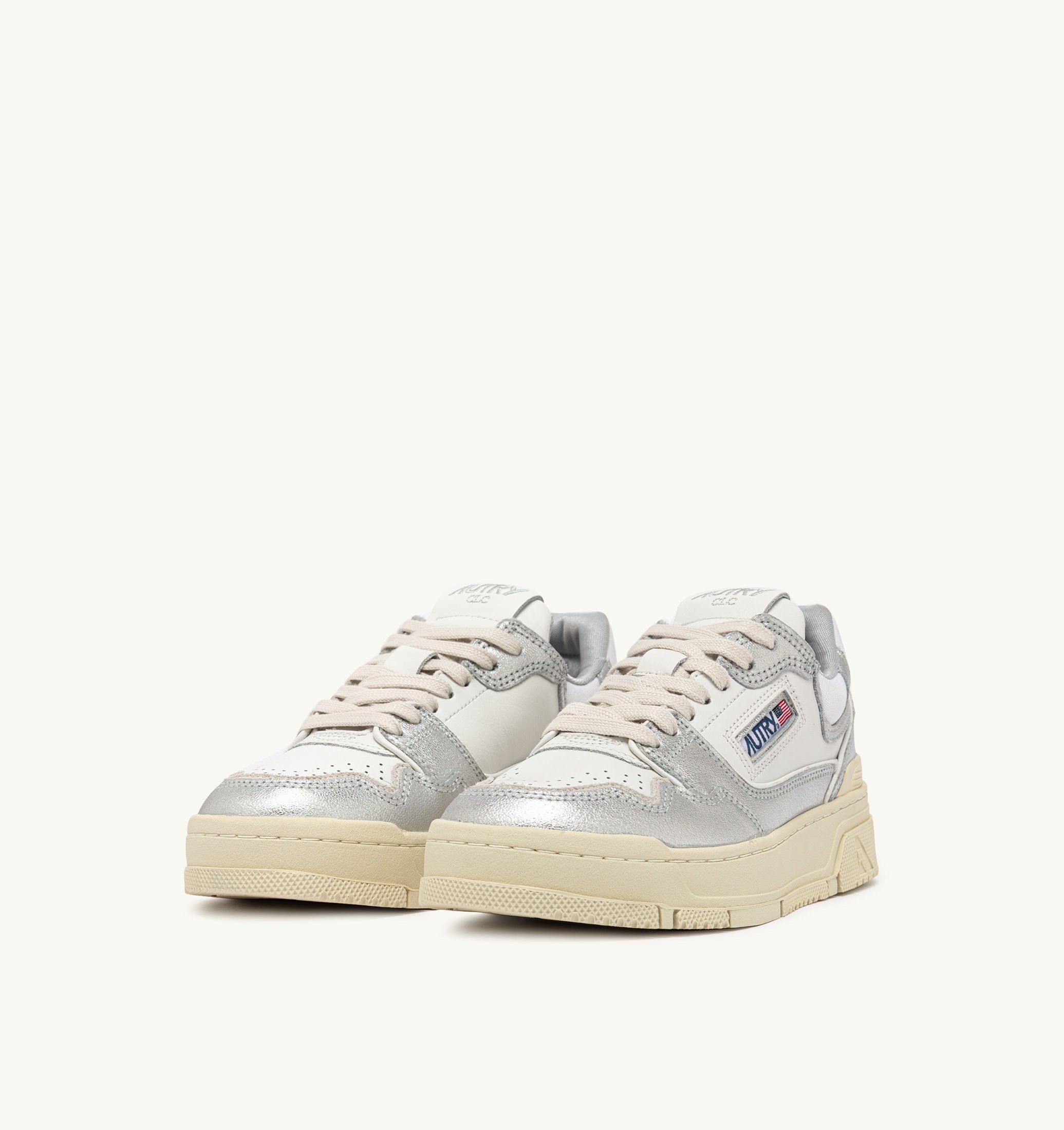 SNEAKERS CLC LOW IN PELLE COLORE ARGENTO