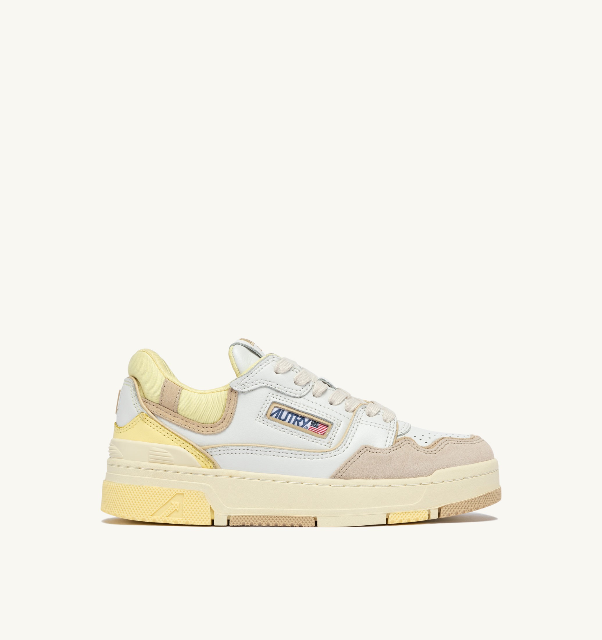 SNEAKERS CLC LOW IN PELLE E SUEDE BIANCO BOULDER E LEMON MERINGUE