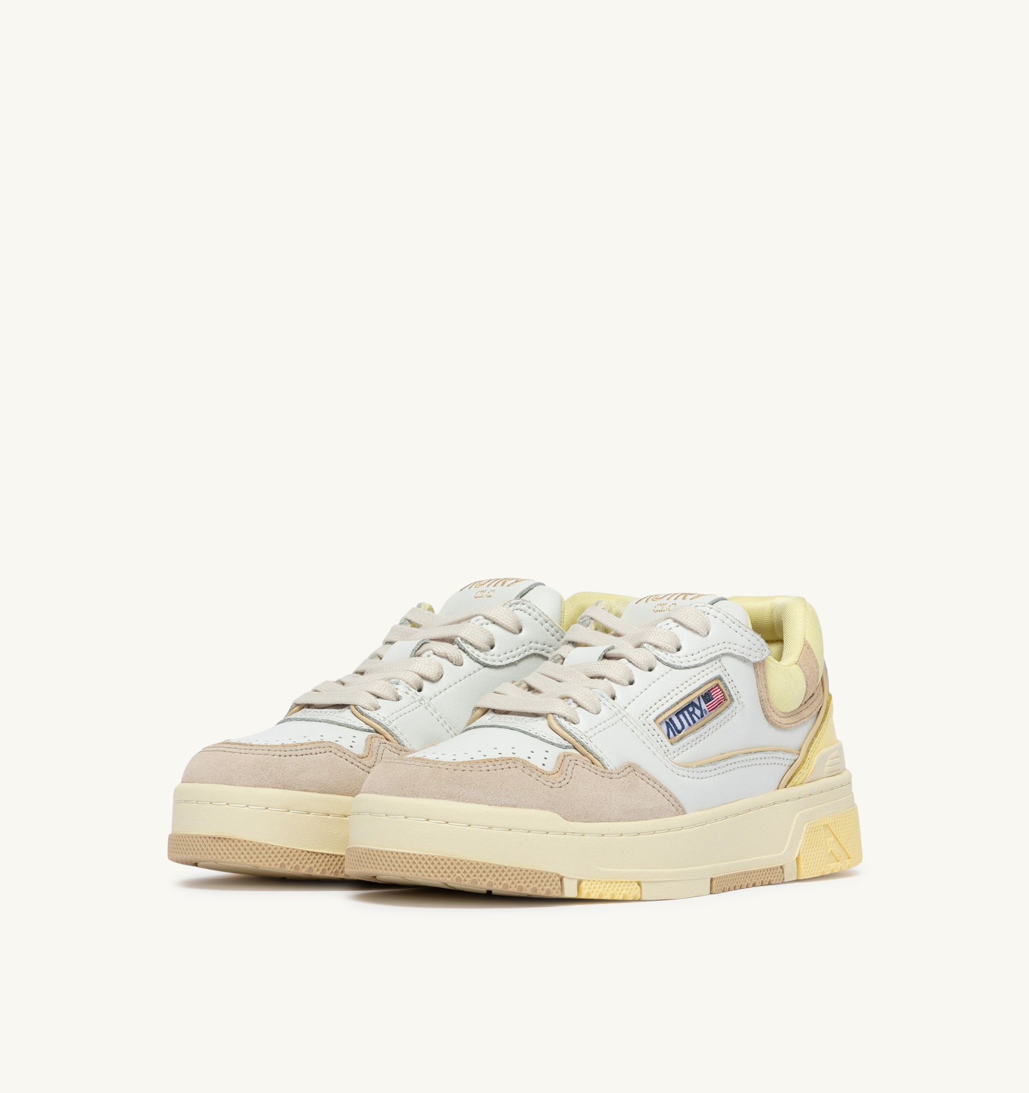 SNEAKERS CLC LOW IN PELLE E SUEDE BIANCO BOULDER E LEMON MERINGUE