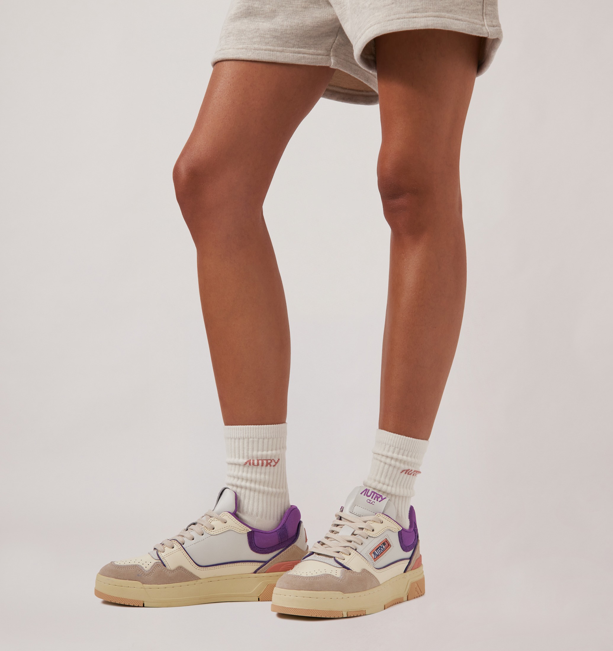 SNEAKERS CLC LOW IN PELLE E SUEDE BIANCO SAND E DEWBERRY