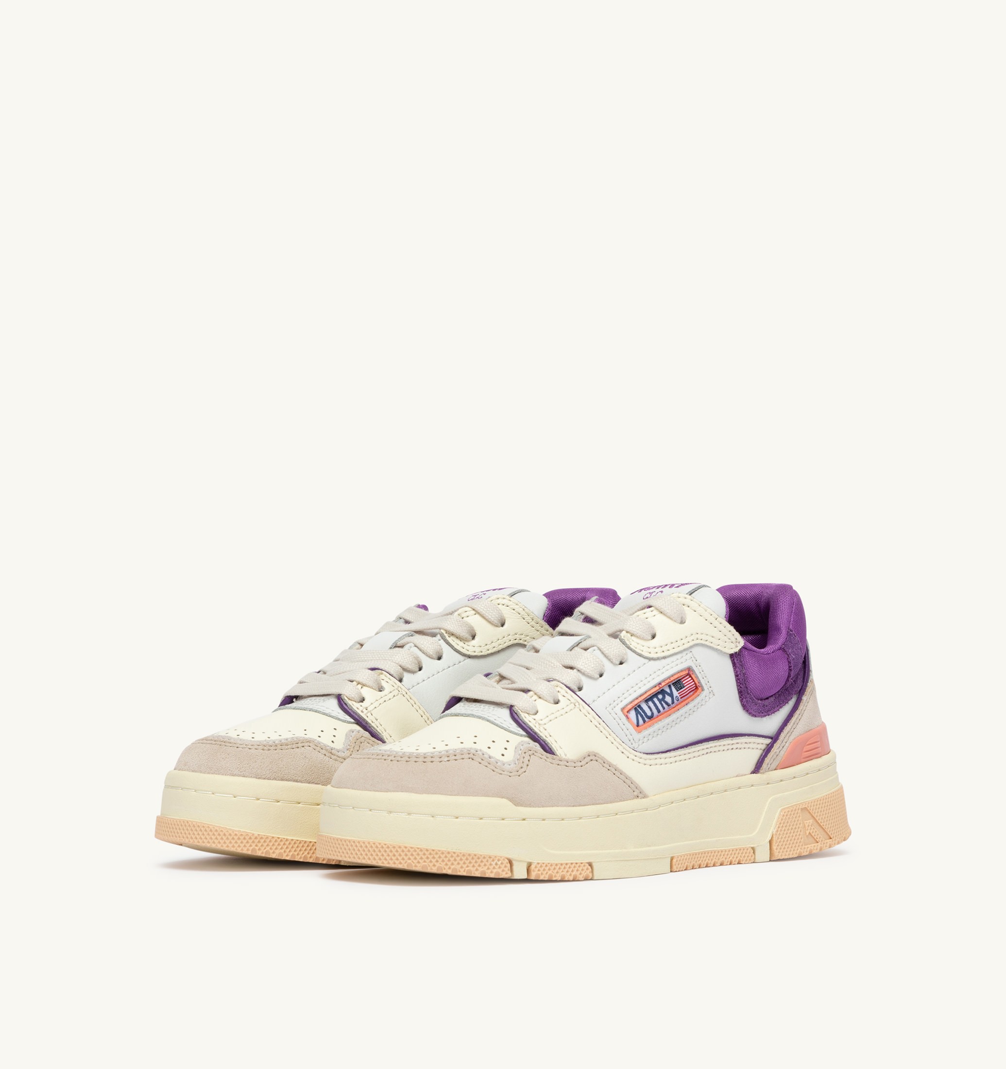 SNEAKERS CLC LOW IN PELLE E SUEDE BIANCO SAND E DEWBERRY