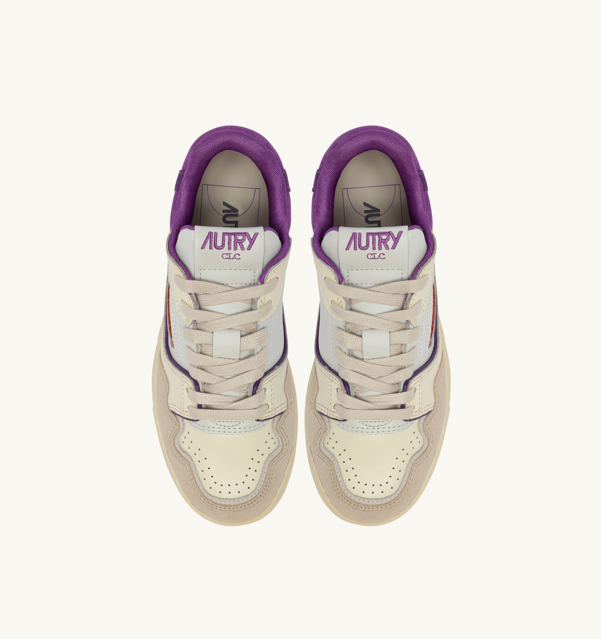 SNEAKERS CLC LOW IN PELLE E SUEDE BIANCO SAND E DEWBERRY