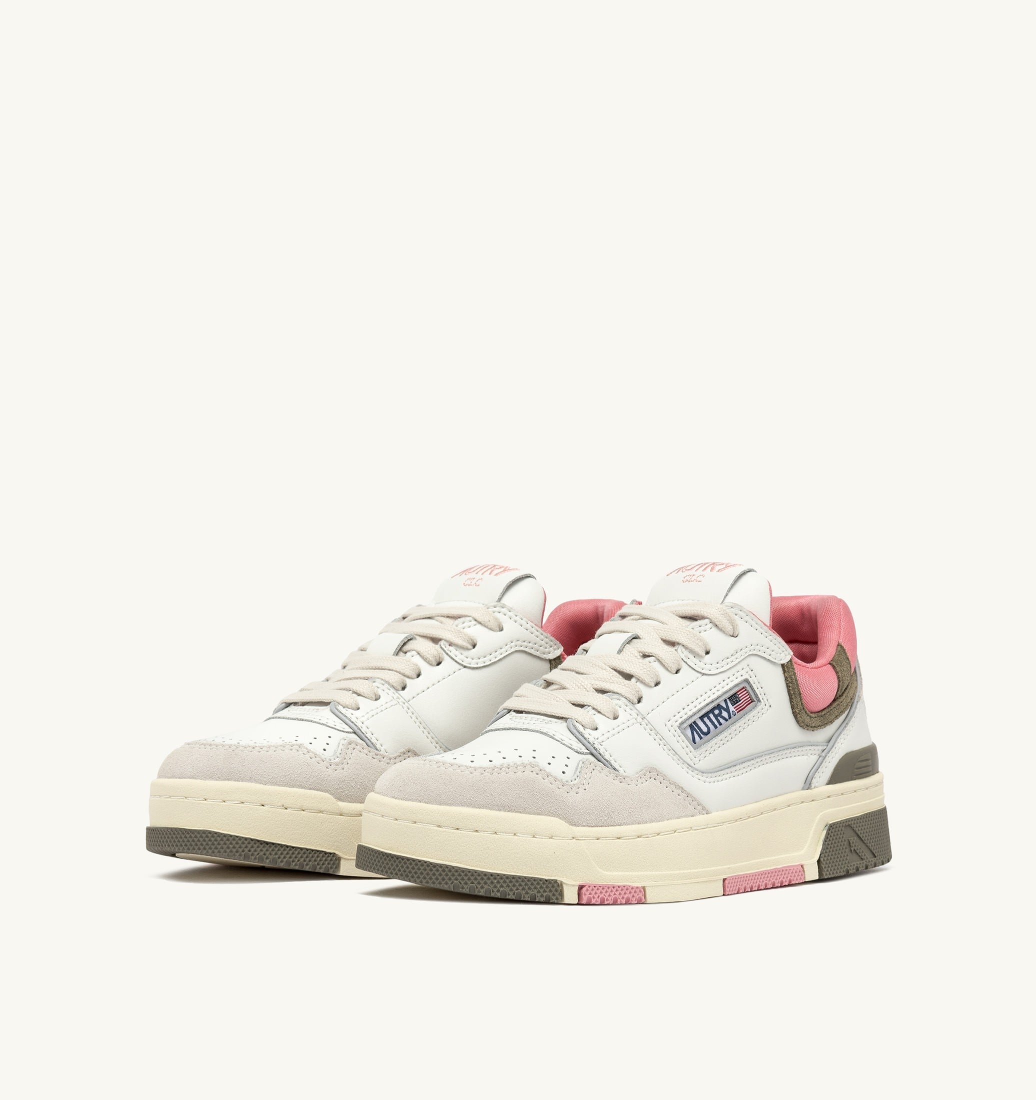 SNEAKERS CLC LOW IN PELLE E SUEDE COLORE BIANCO E GERANIUM