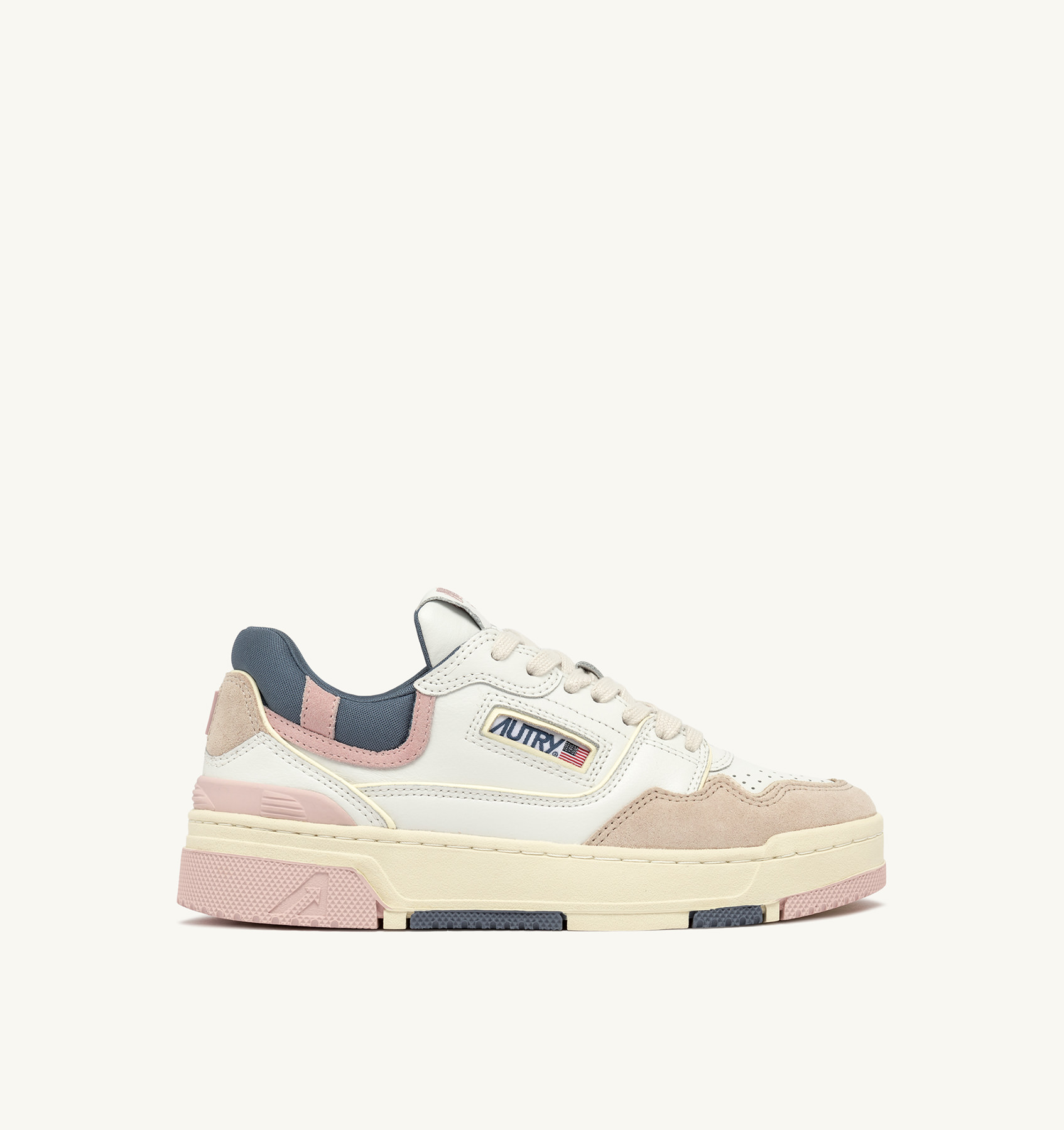 SNEAKERS CLC LOW IN PELLE E SUEDE COLORE BIANCO E PEACH WHIP