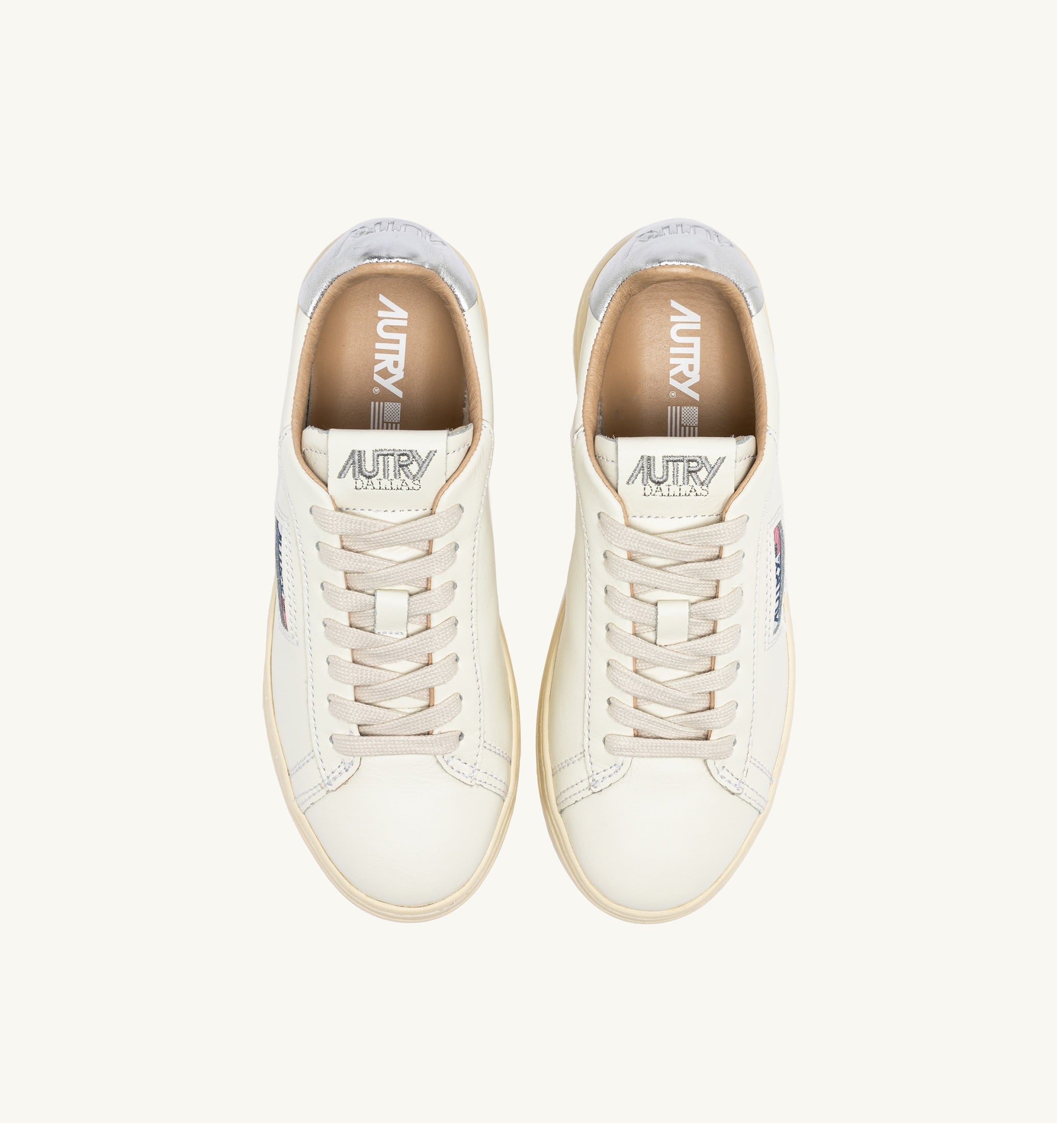 SNEAKERS DALLAS LOW IN PELLE BIANCA E ARGENTO