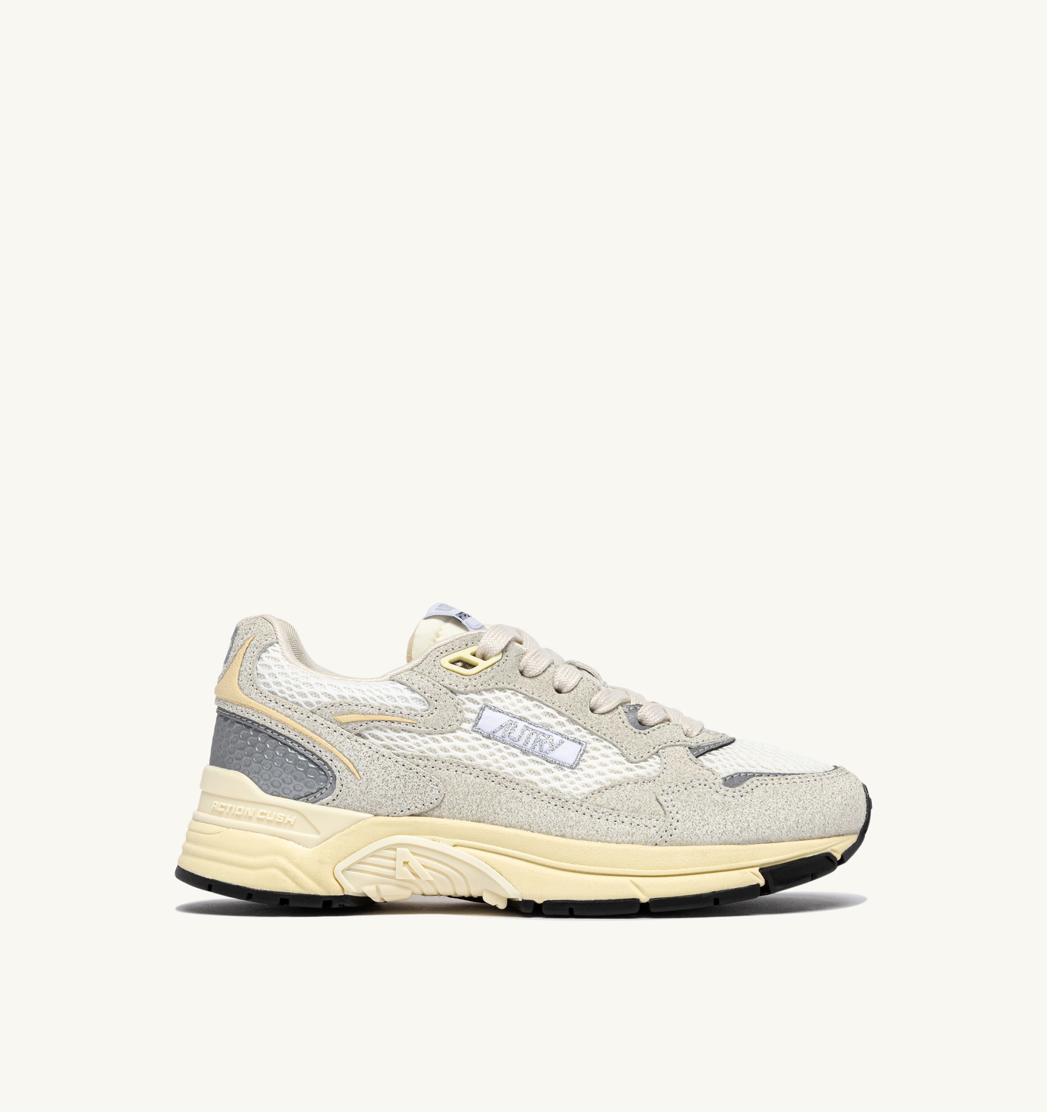 SNEAKERS HYPERWAY IN MESH BIANCO E PELLE GLITTER GRIGIA