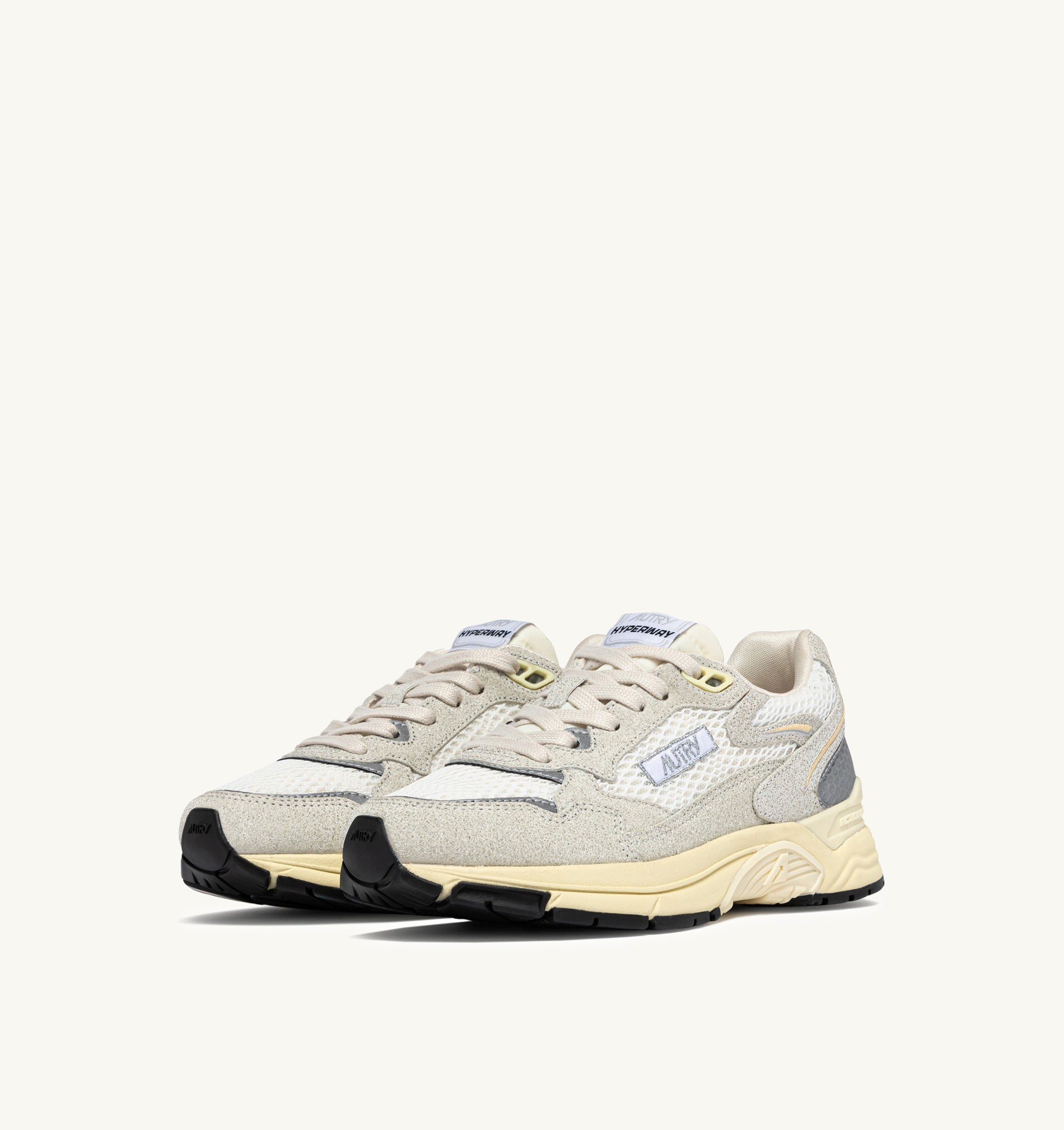 SNEAKERS HYPERWAY IN MESH BIANCO E PELLE GLITTER GRIGIA